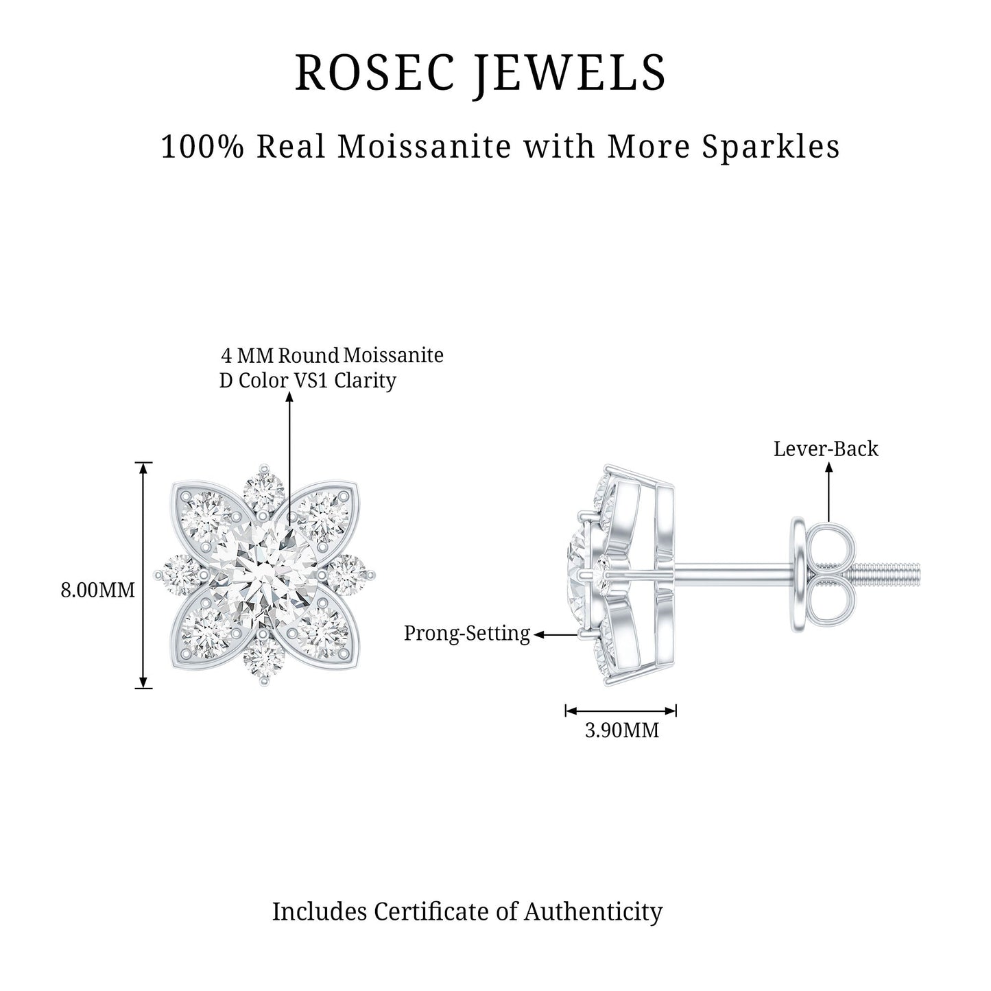 Certified Moissanite Floral Stud Earrings