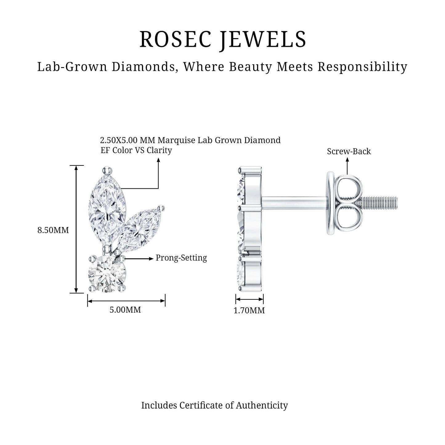 Certified Lab Grown Diamond Everyday Earrings With Screw Back