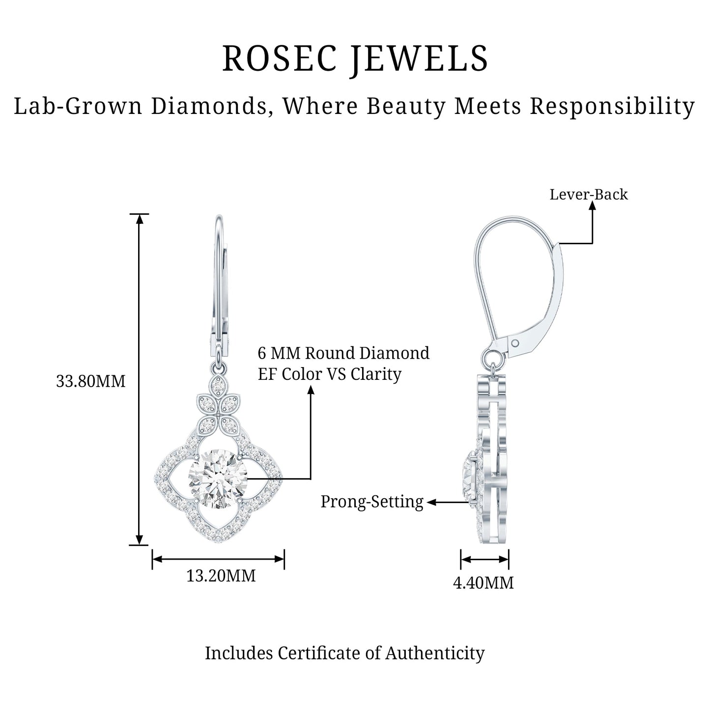 1.9 Carat Certified Lab Round Diamond Flower Drop Earrings