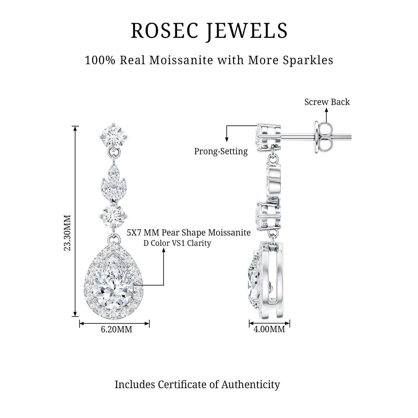 Classic Pear Shape Moissanite Bridal Dangle Earrings