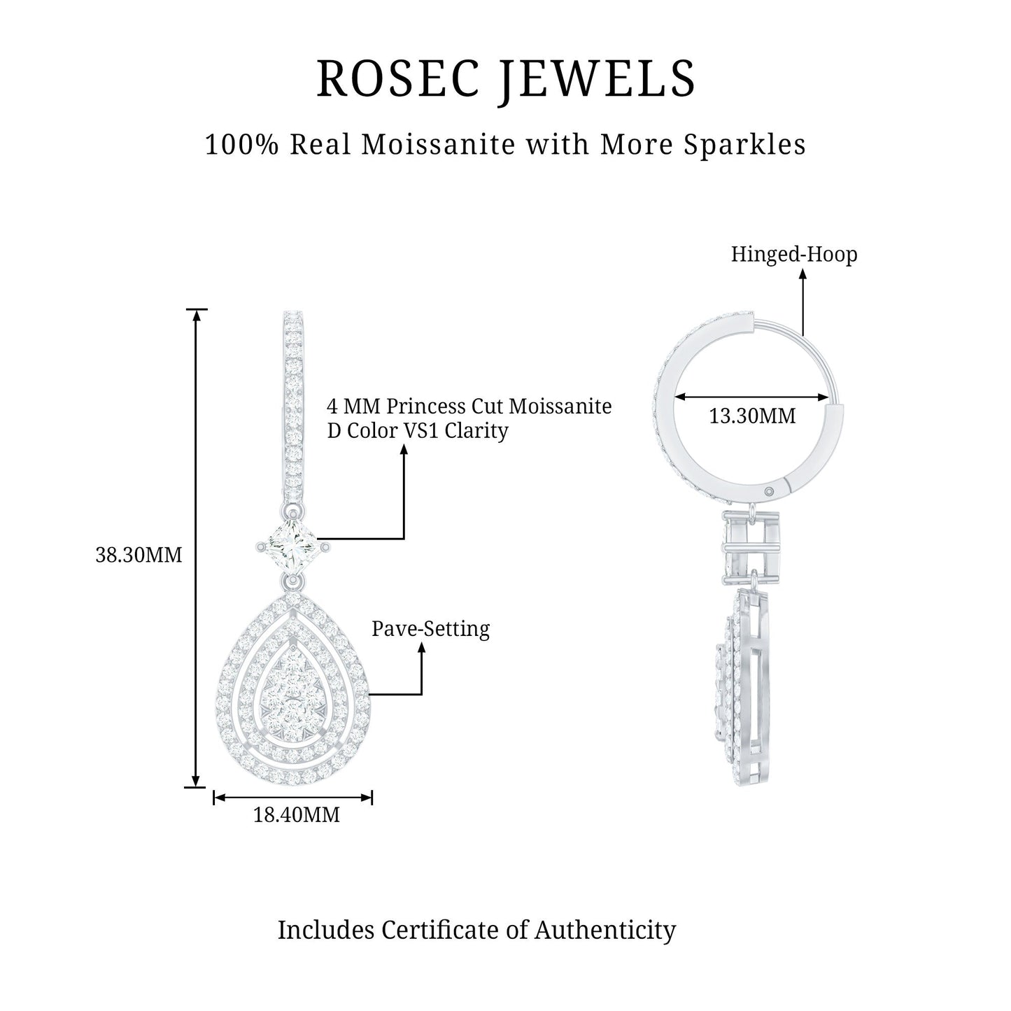 Certified Moissanite Teardrop Hoop Earrings for Women