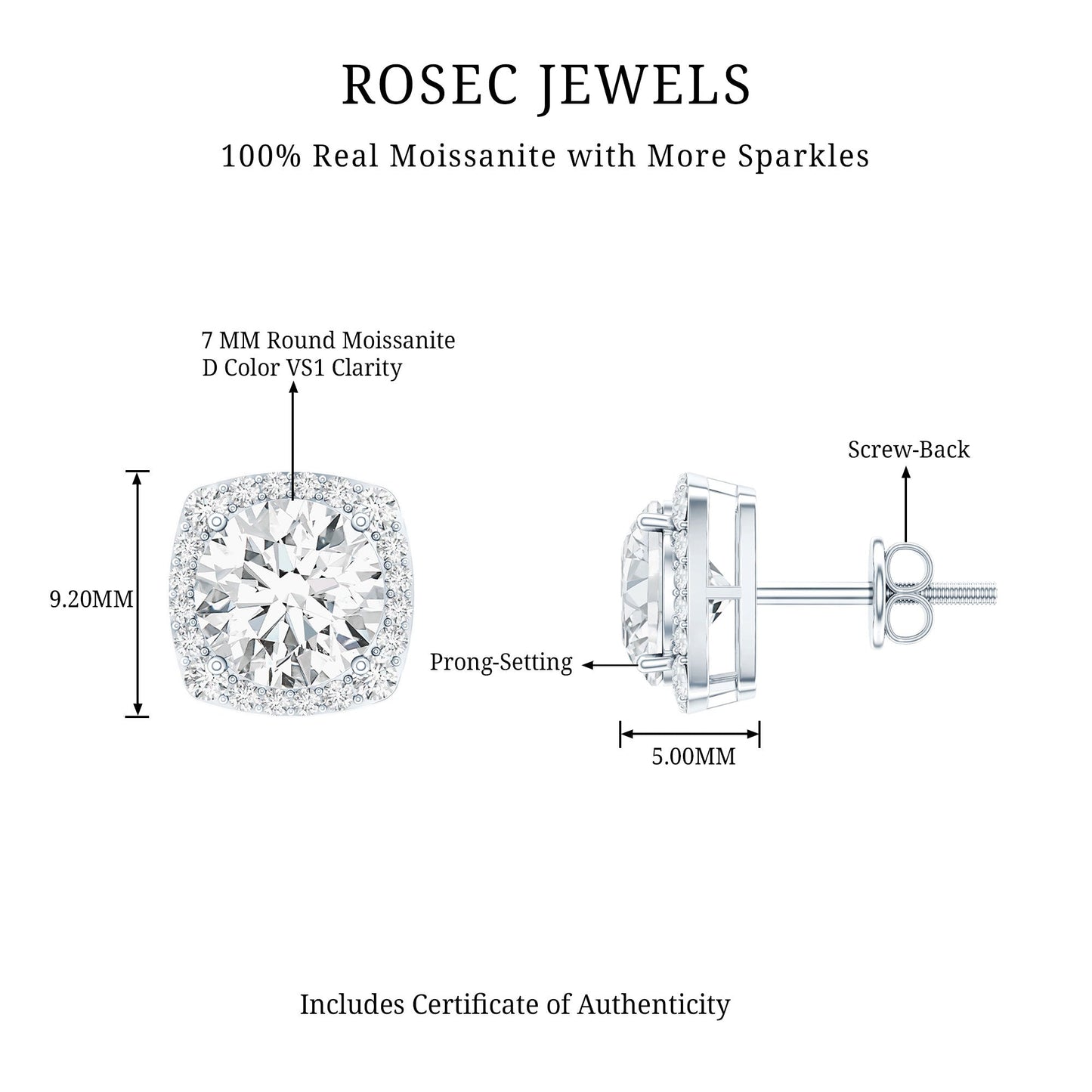 Round Cut Moissanite Classic Halo Stud Earrings