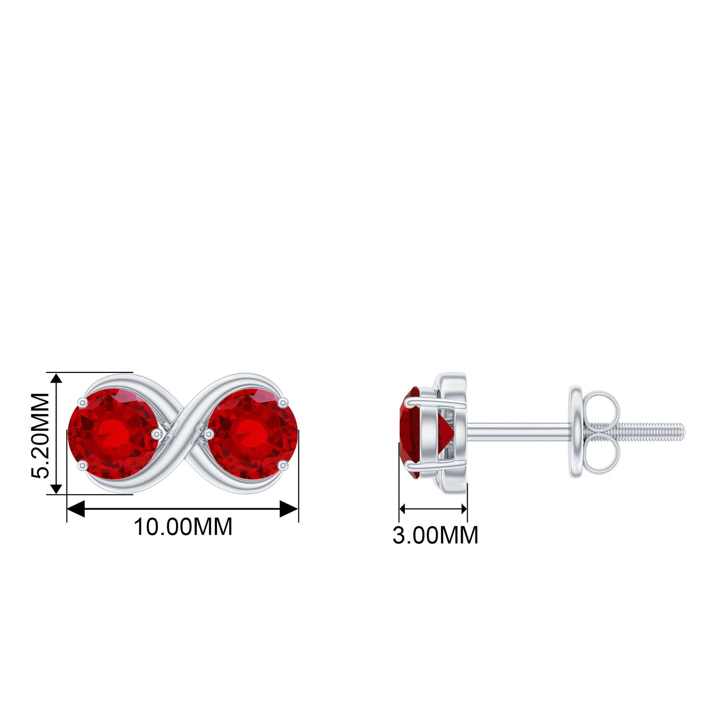 Two Stone Infinity Stud Earrings with Created Ruby for Women