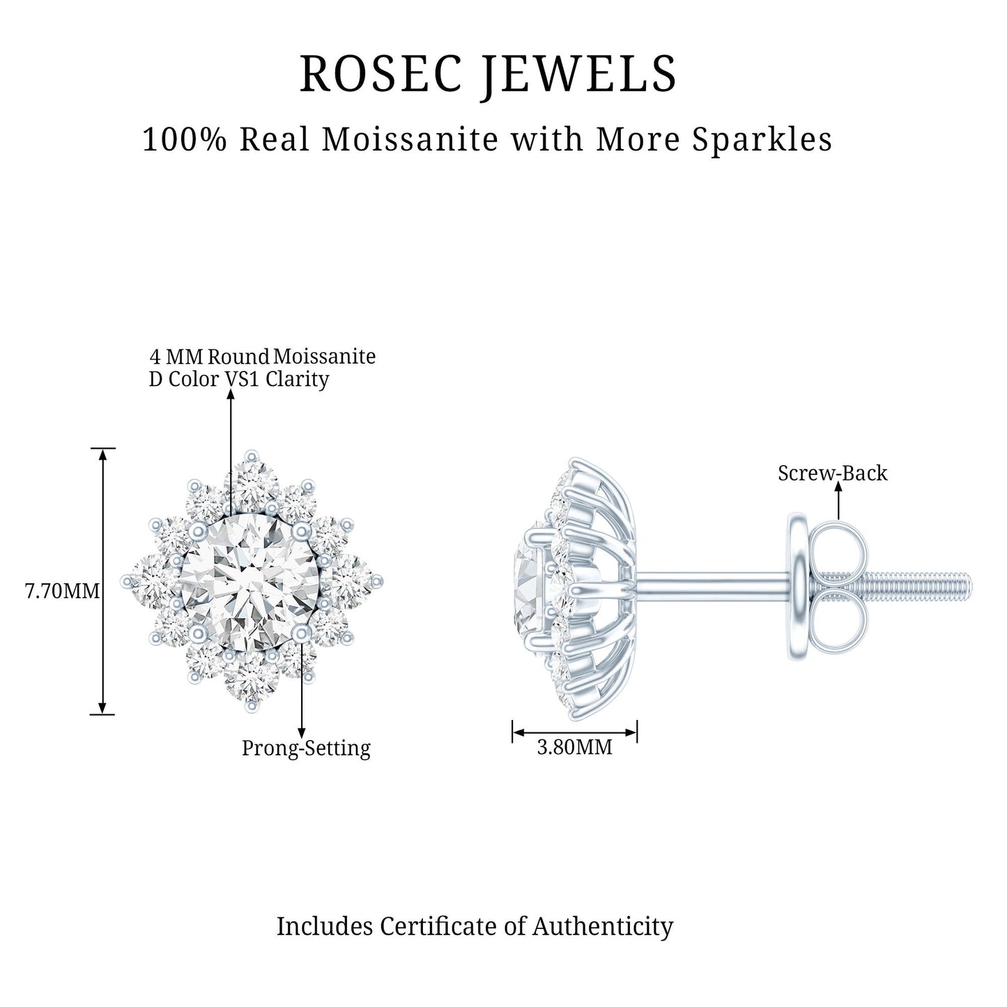 Classic Moissanite Stud Earrings with Halo