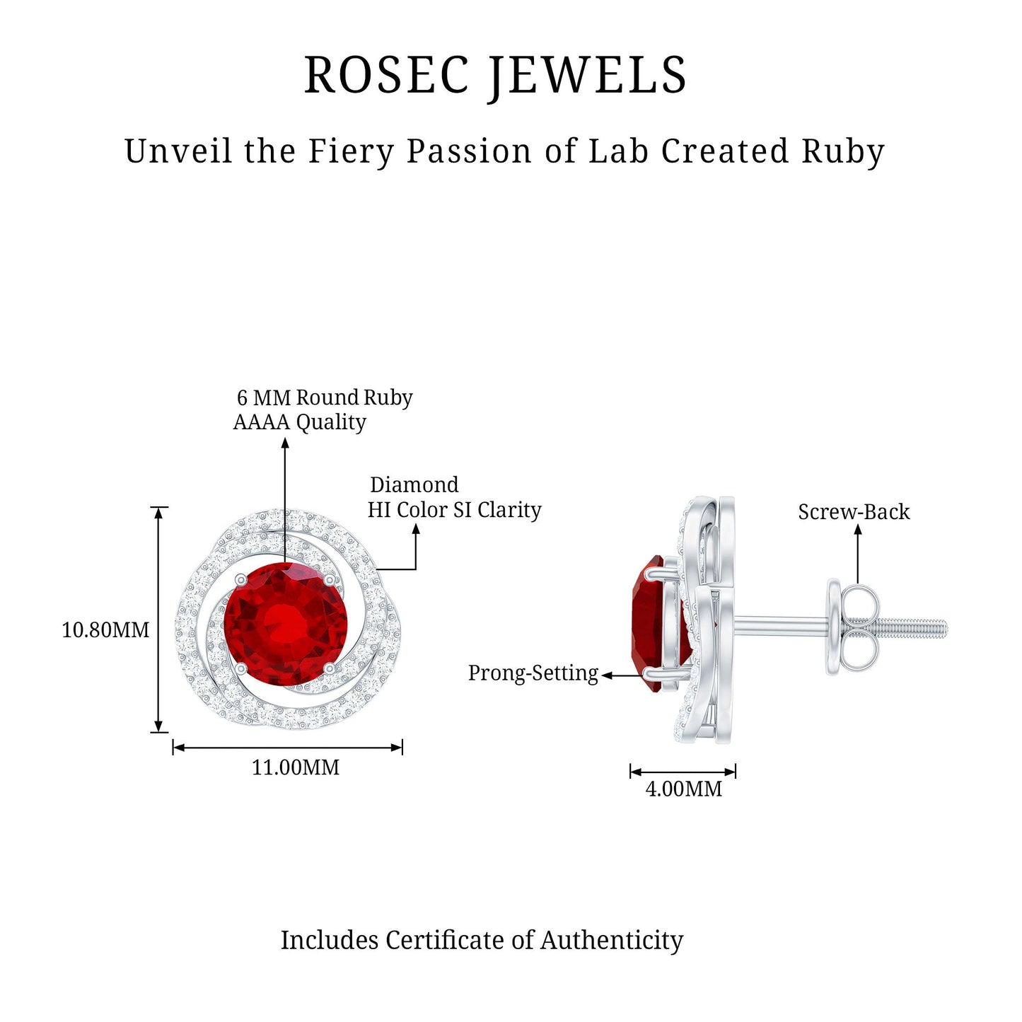 Lab Created Ruby and Diamond Spiral Stud Earrings