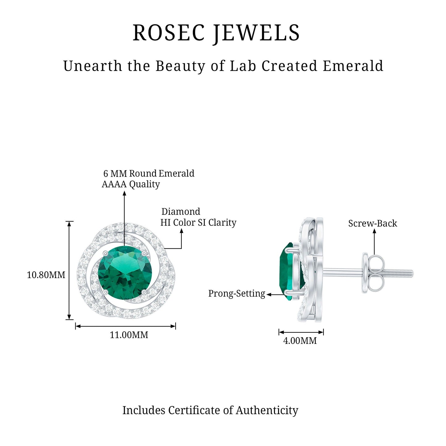 Lab Created Emerald and Diamond Spiral Stud Earrings