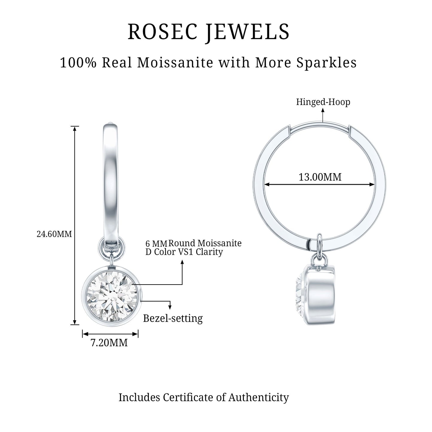 Bezel Set Moissanite and Hinged Hoop Earrings