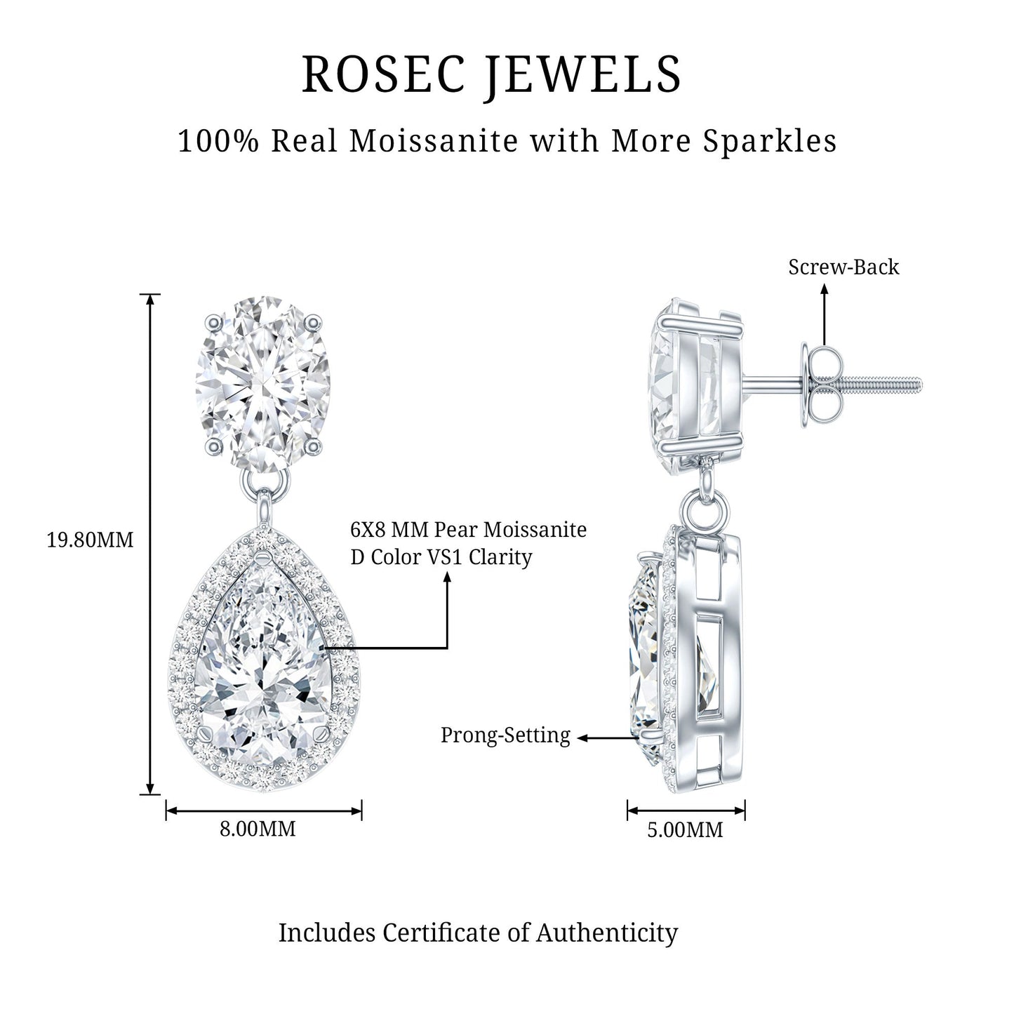 Certified Moissanite Teardrop Bridal Earrings