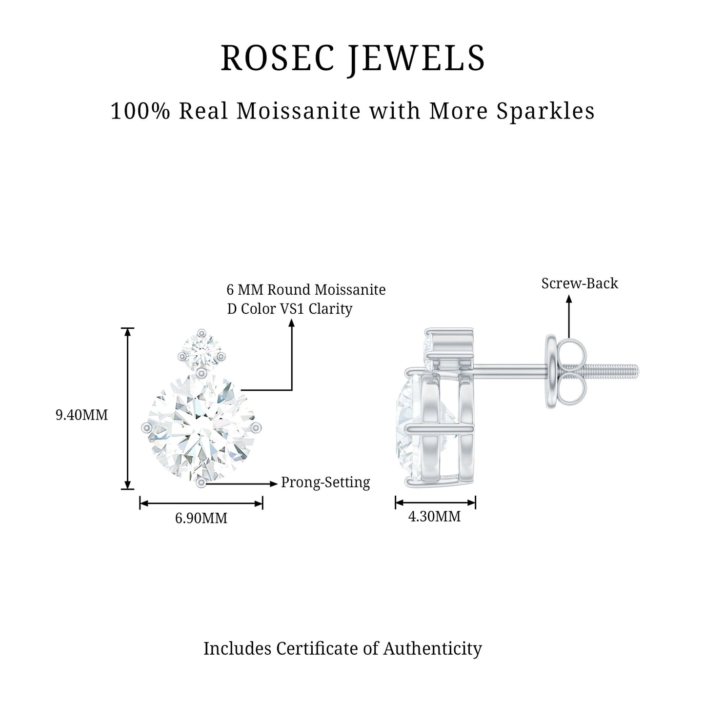 Simple Round Moissanite Stud Earrings