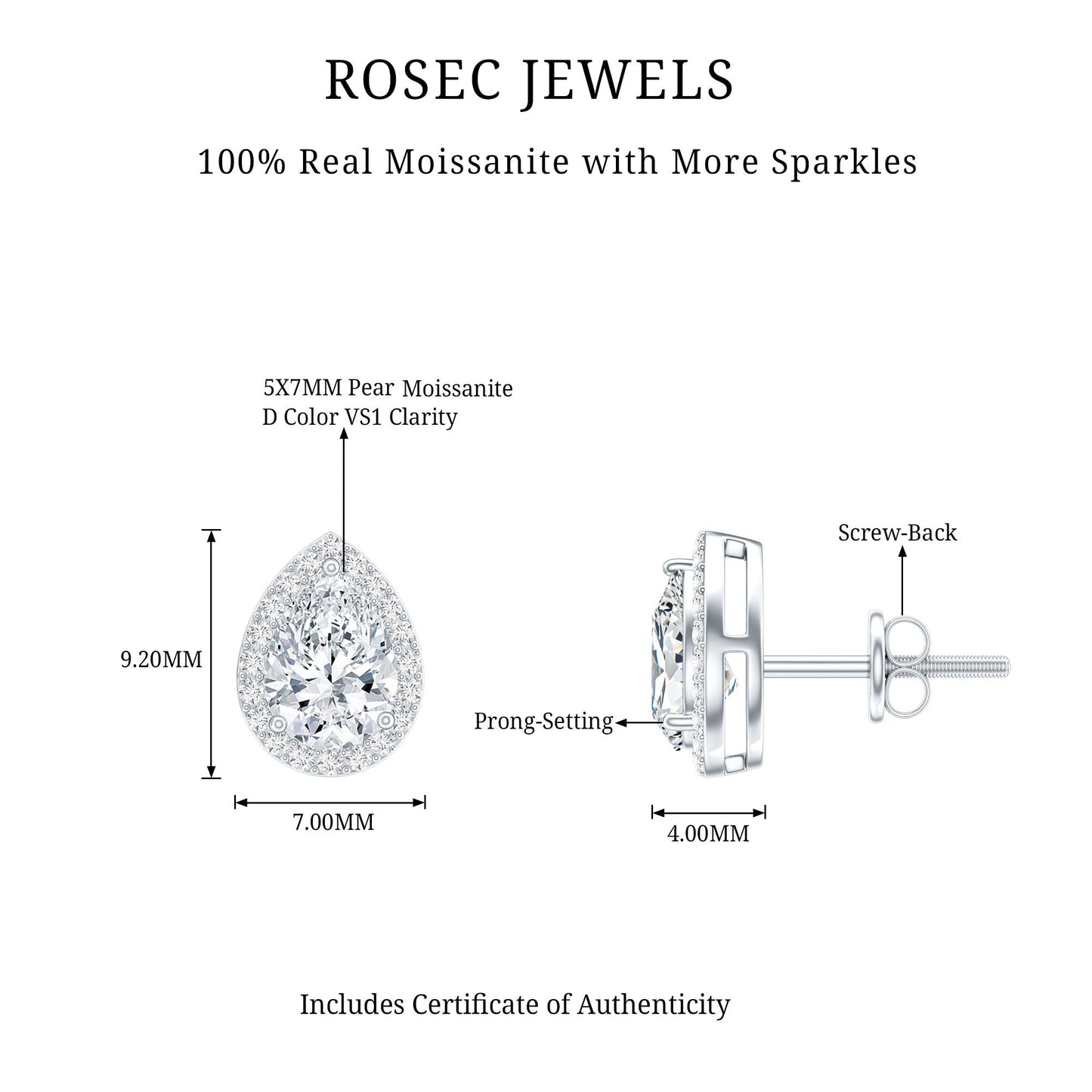 1.5 Carat Classic Moissanite Teardrop Stud Earrings with Halo