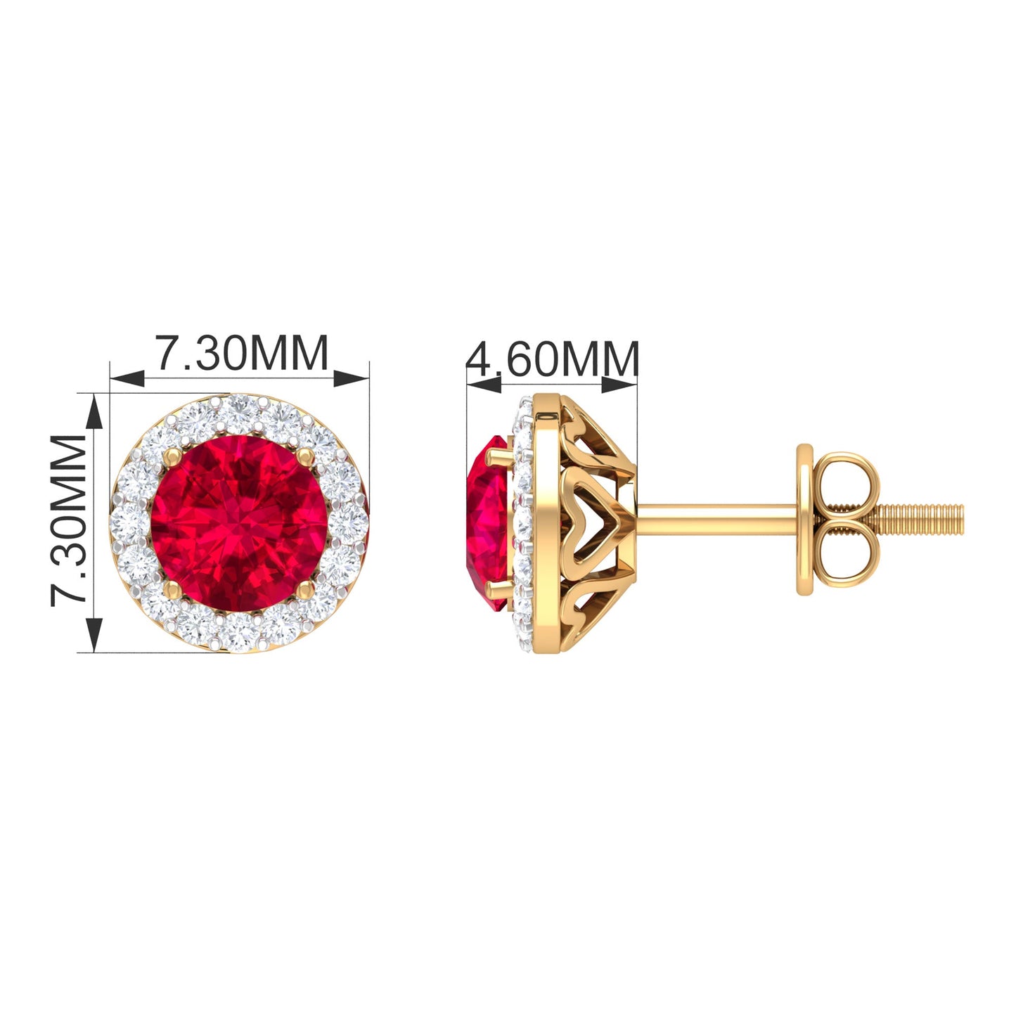 Round Lab Created Ruby Classic Stud Earrings With Diamond Halo