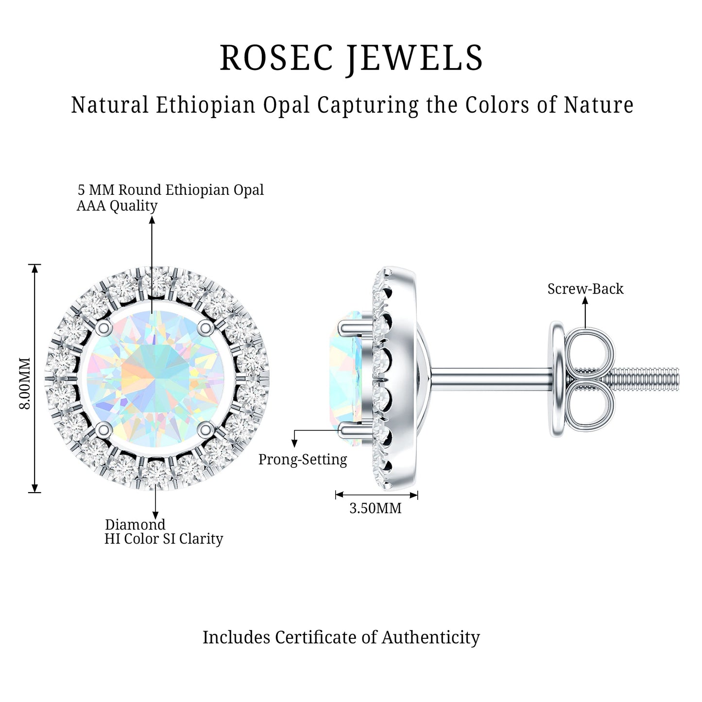Round Ethiopian Opal and Diamond Halo Stud Earrings