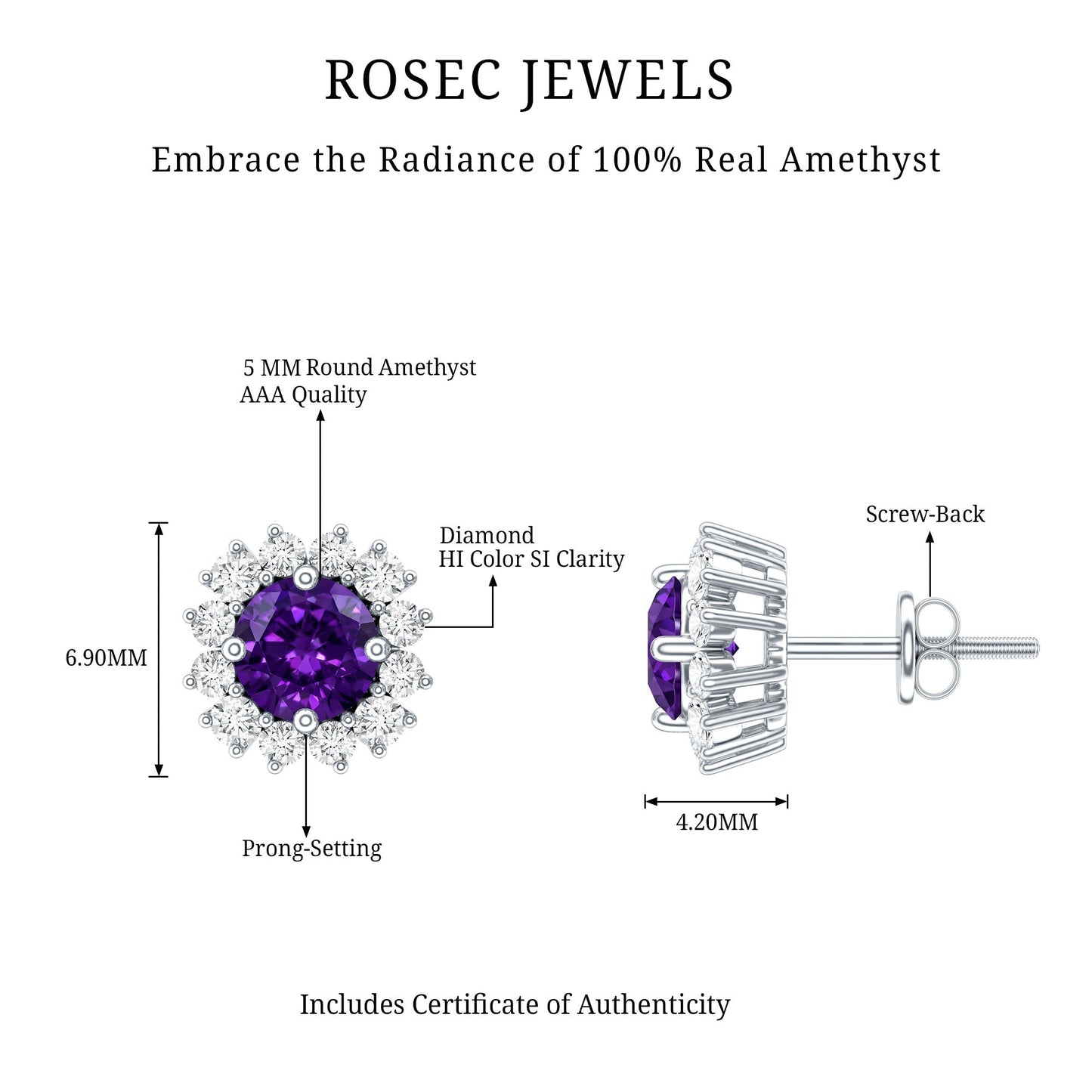 Classic Amethyst Stud Earrings with Diamond Halo