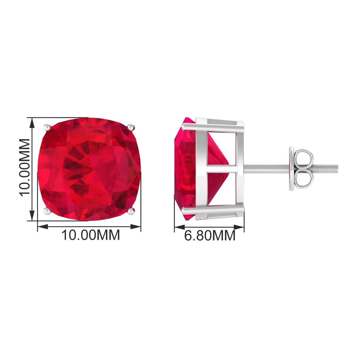 7.6 CT Created Ruby Solitaire Stud Earrings in 4 Prong Setting