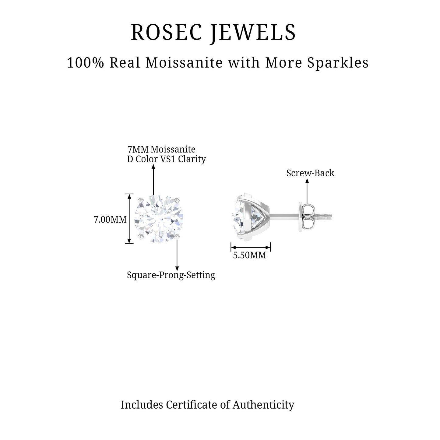 7MM Moissanite Solitaire Stud Earrings for Women