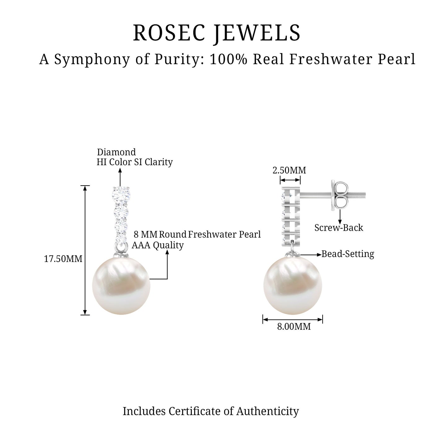 14.9 Carat Freshwater Pearl Drop Earrings with Diamond