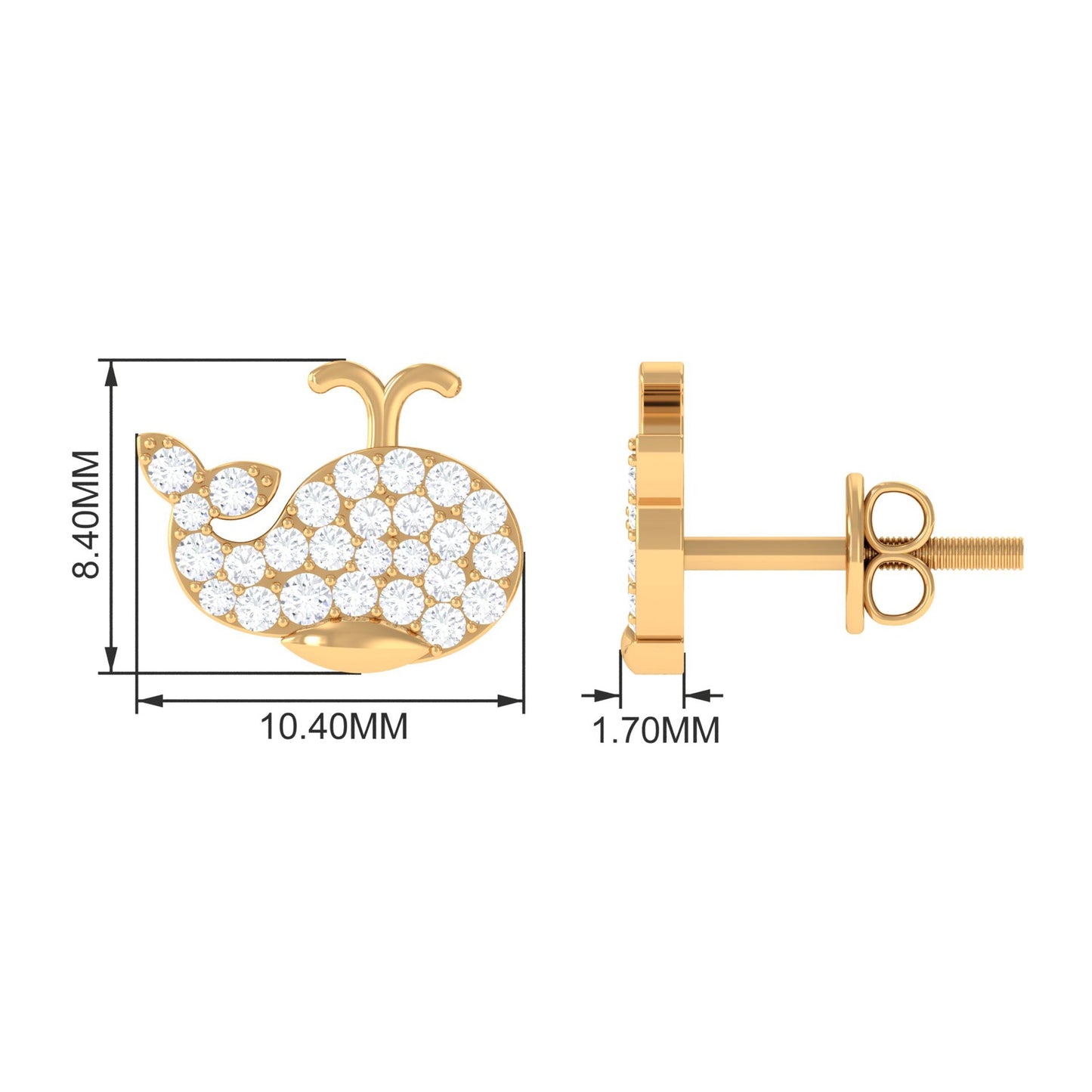 Cute Moissanite Fish Earrings with Screw Back