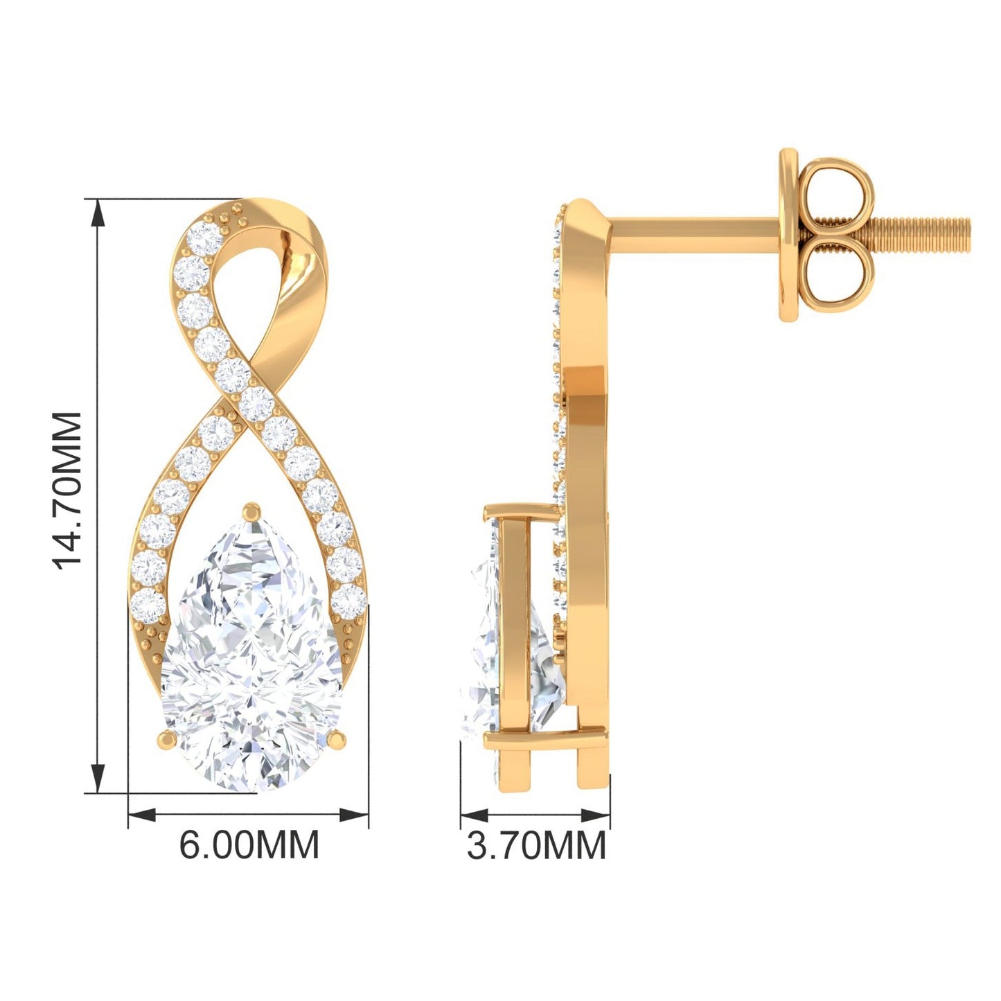 Infinity Stud Earrings with 1.5 Carat Pear Shape Moissanite for Women