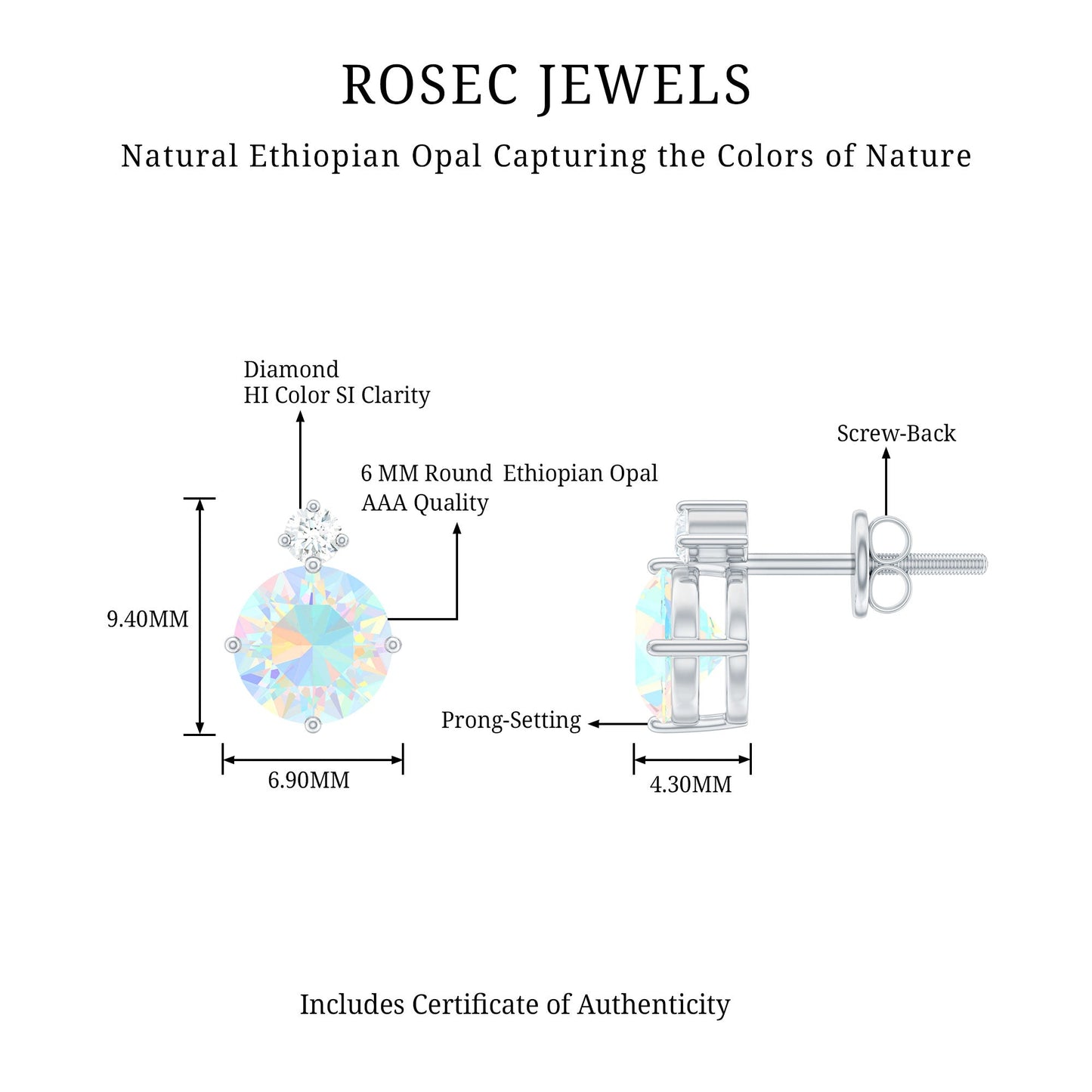 Ethiopian Opal Diamond Solitaire Stud Earrings