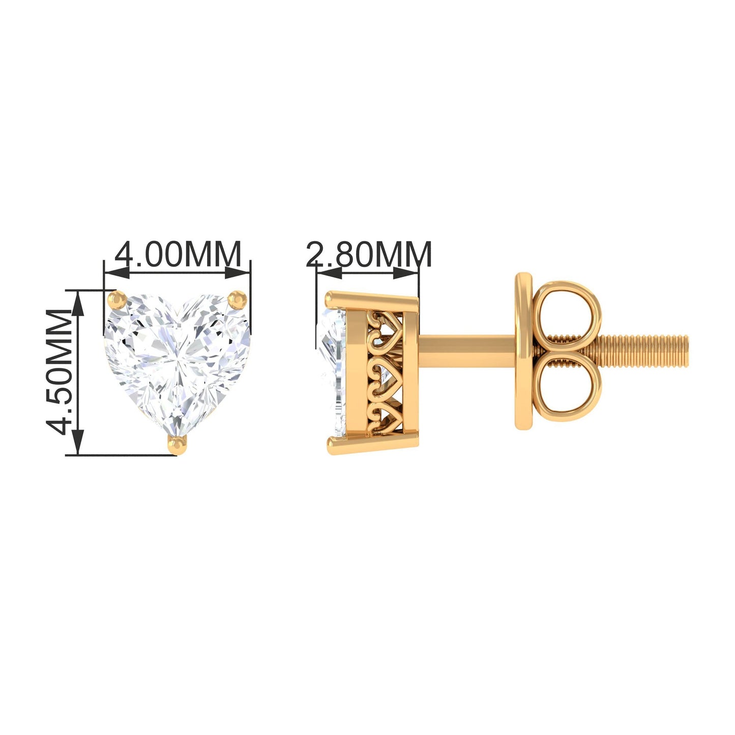 Certified Real Diamond Heart Shaped Earrings with Screw Back