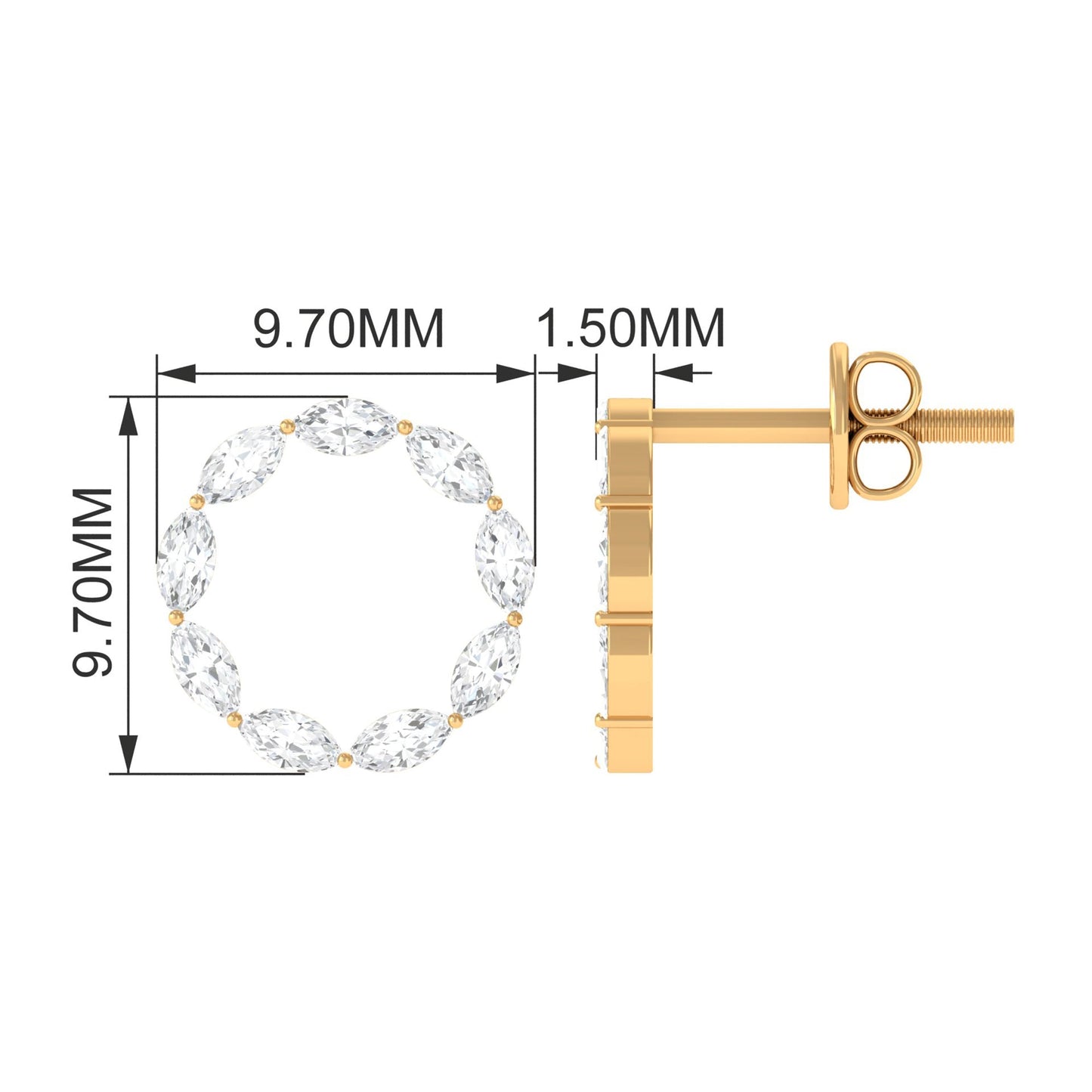 Natural Marquise Diamond Circle Earrings Studs with Screw Back