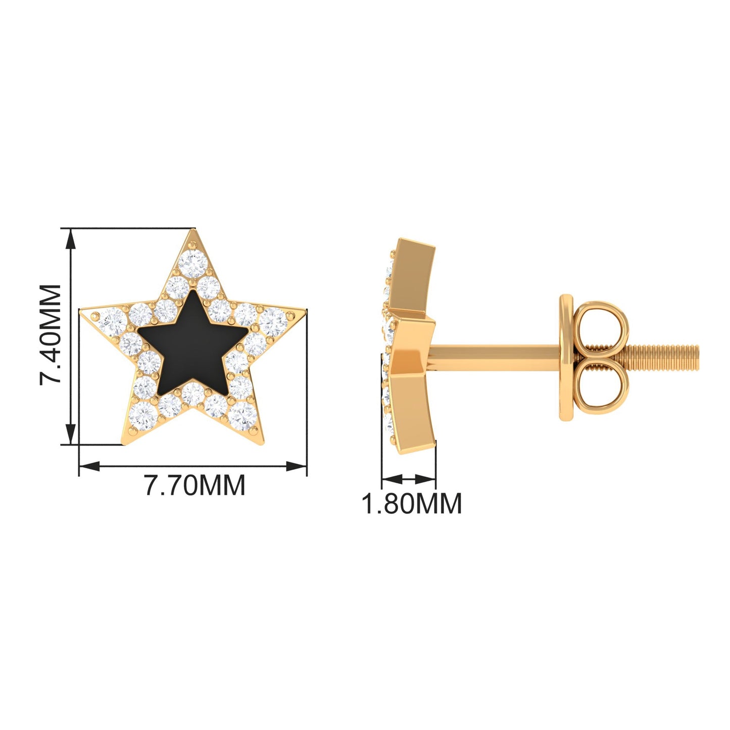Natural Diamond Star Earrings with Black Enamel