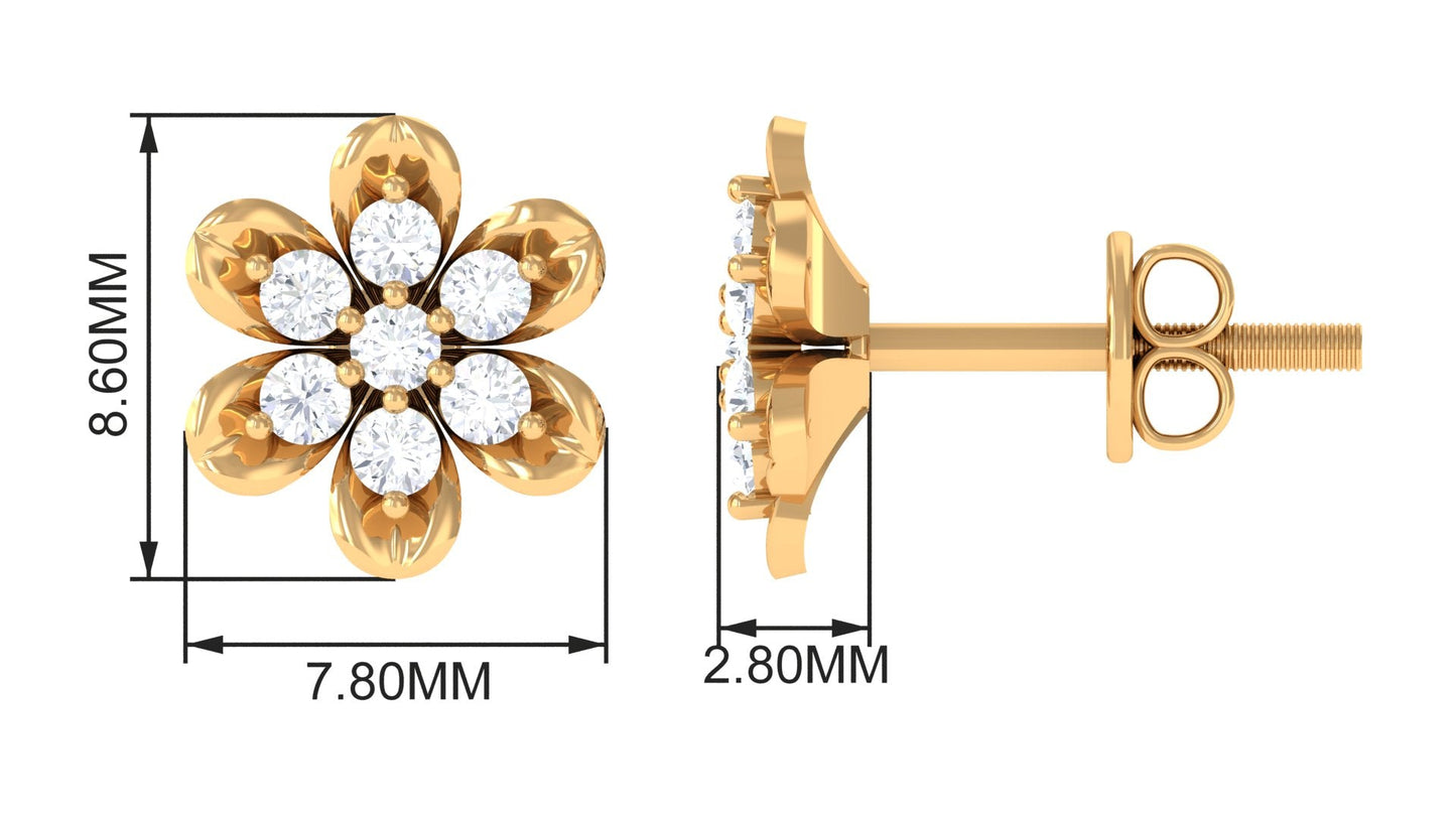 Brilliant Cut Diamond Flower Stud Earrings with Screw Back