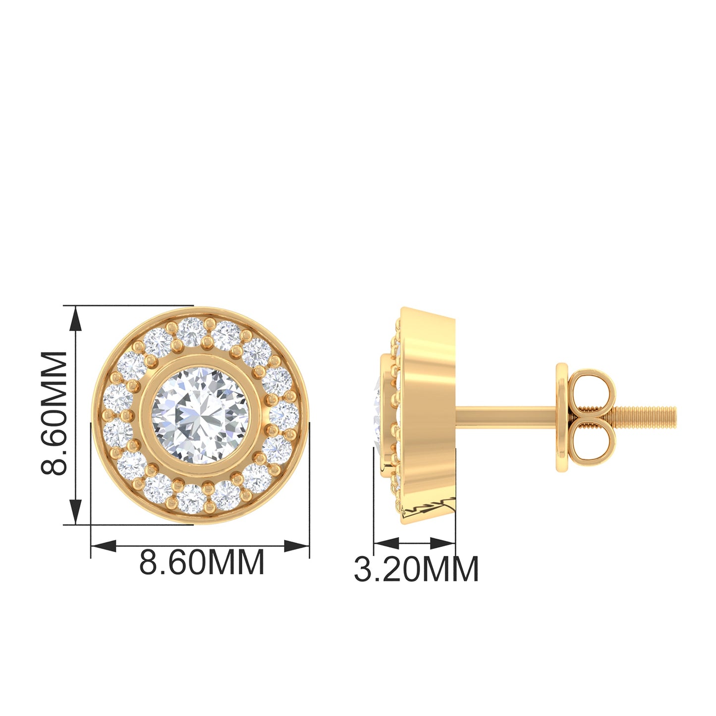 Round Moissanite Halo Stud Earrings for Women
