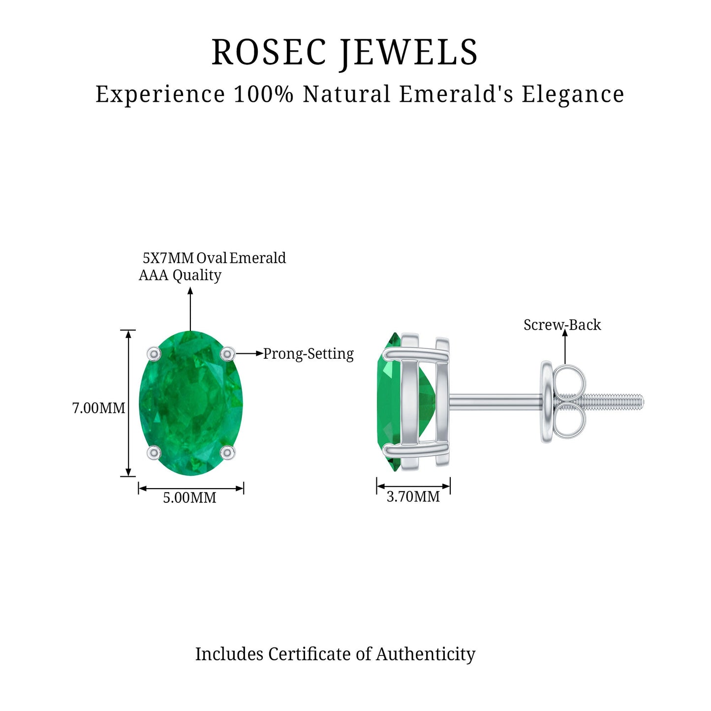 1.43 Carat Oval Shape Emerald Stud Earrings for Women