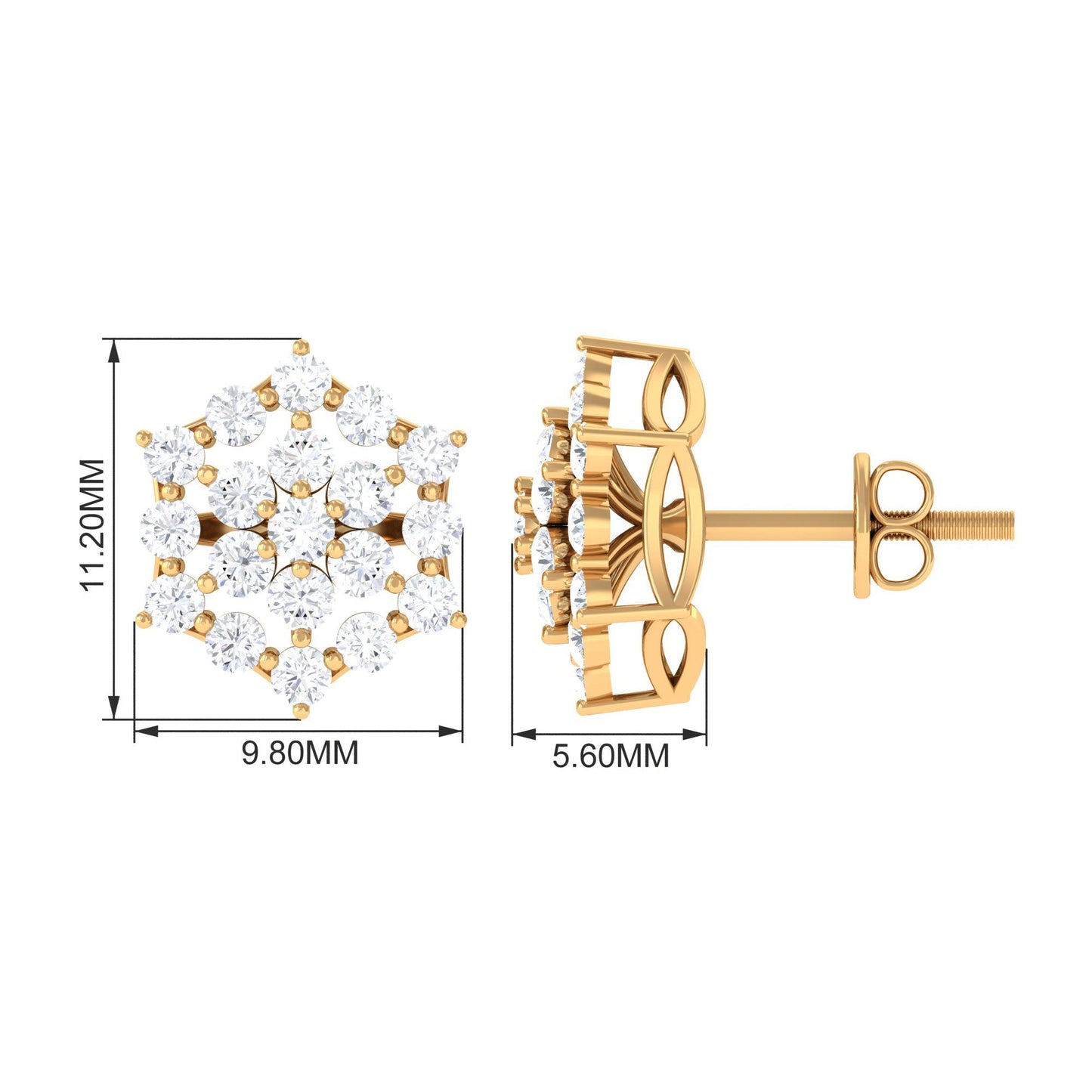 Certified Moissanite Flower Cluster Earrings with Screw Back