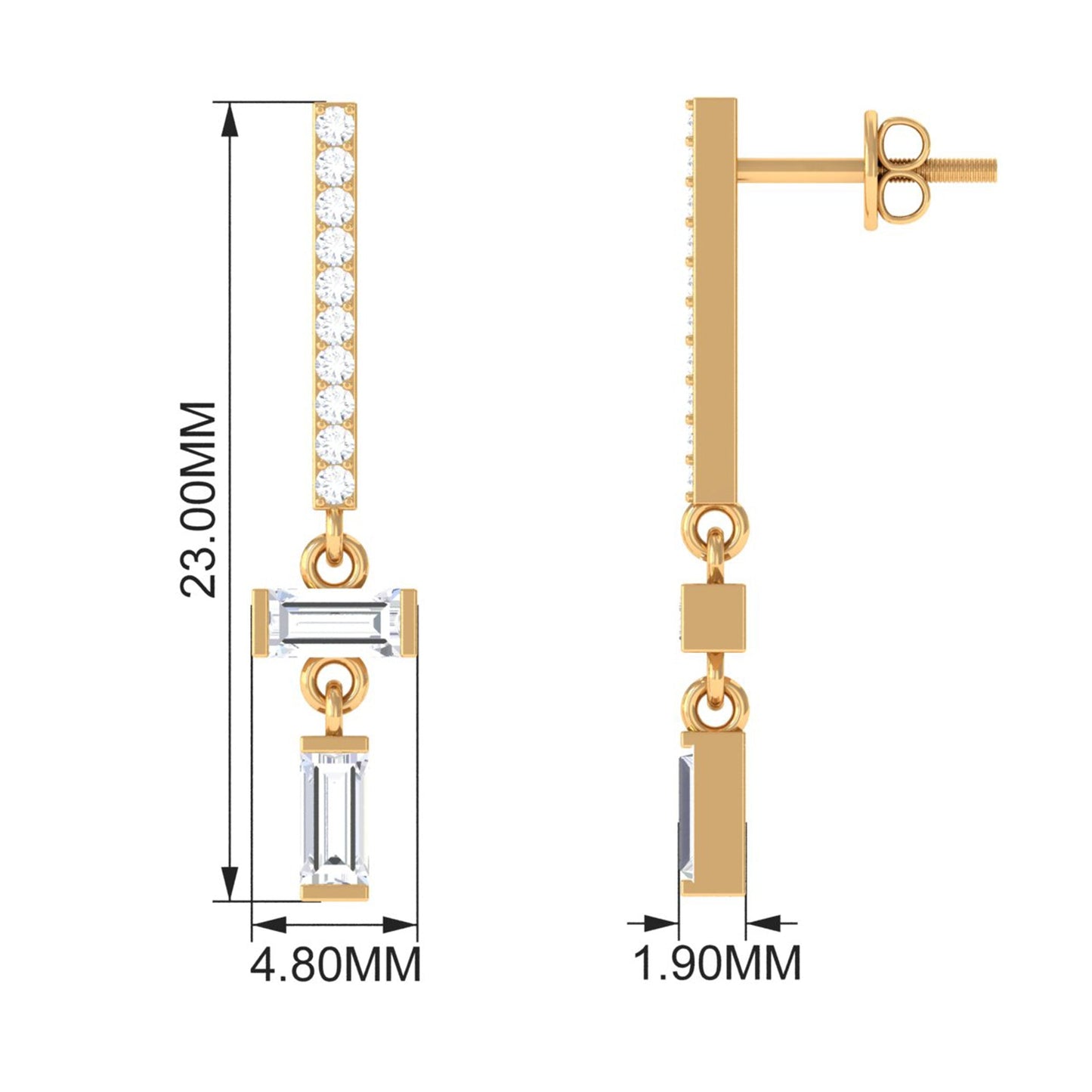 Certified Moissanite Dangle Drop Earrings with Screw Back