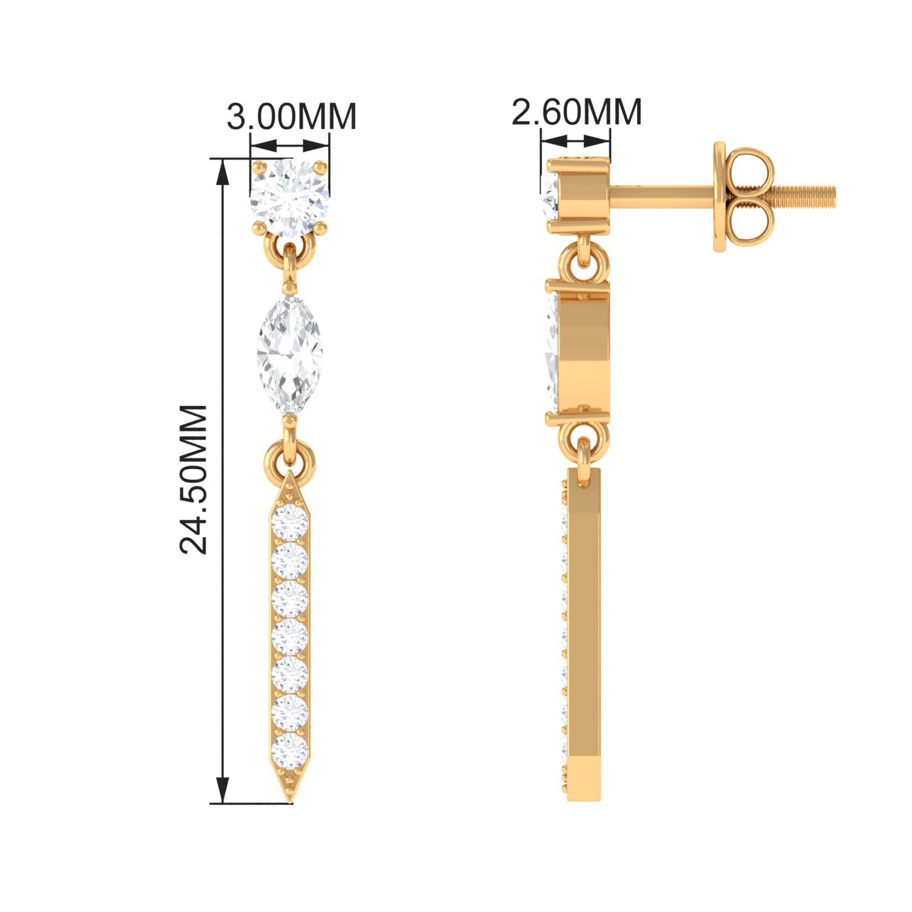 Moissanite Minimal Dangle Earrings with Screw Back