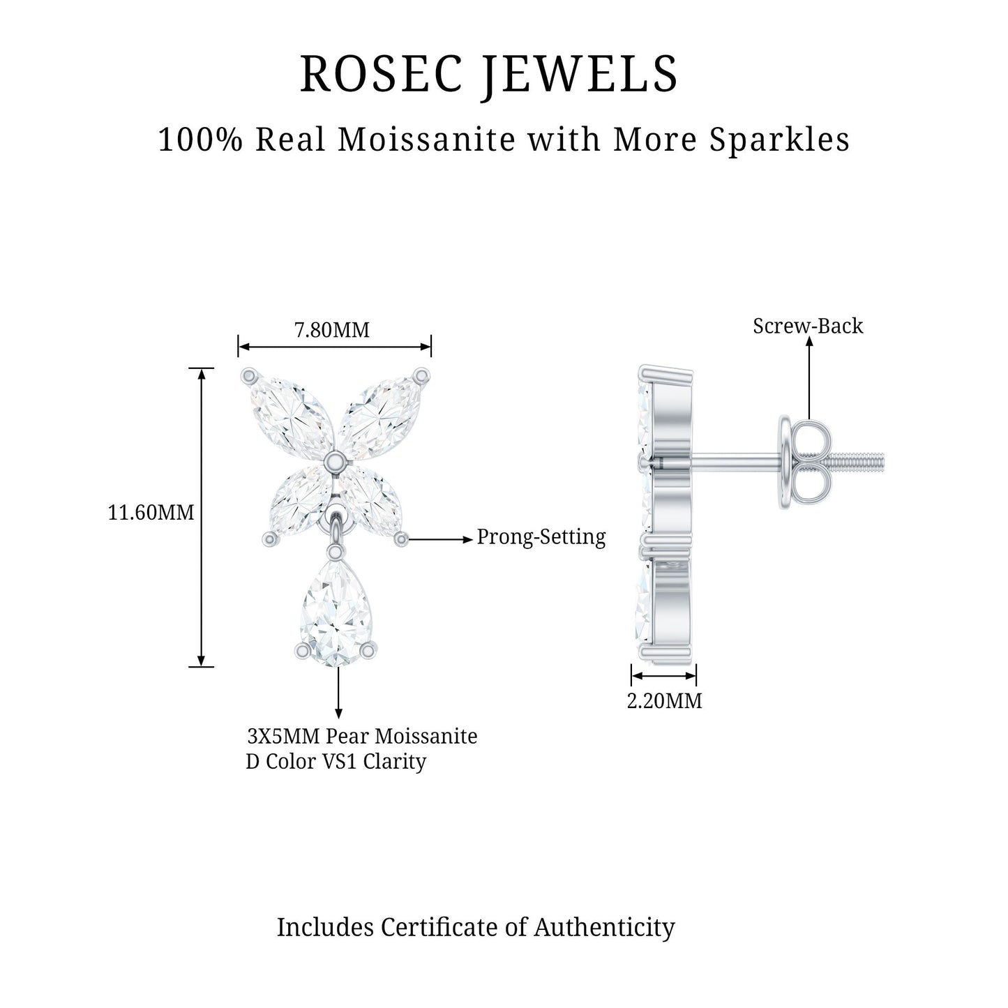 Marquise and Pear Cut Moissanite Flower Drop Earrings