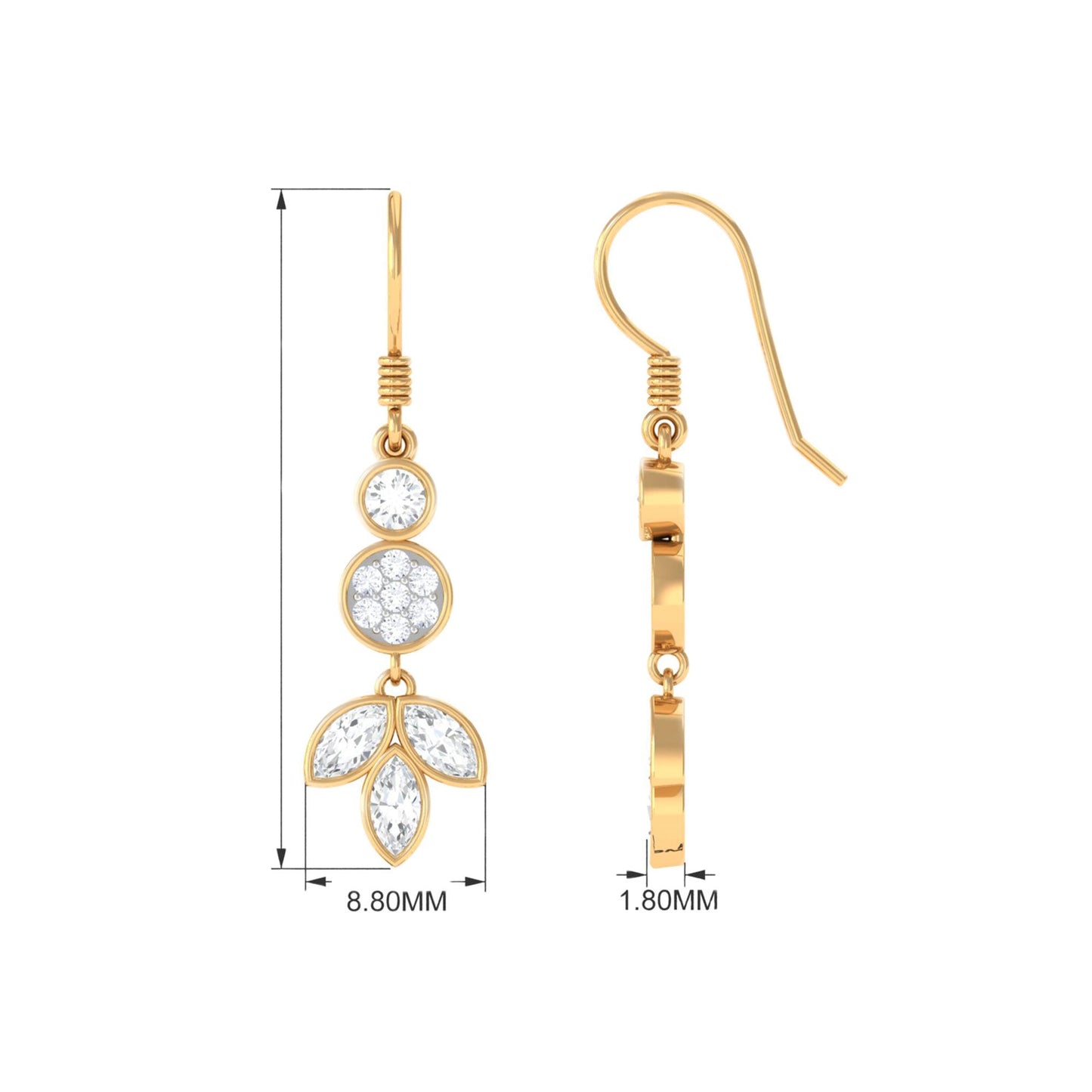 Marquise and Round Cut Moissanite Leaf Dangle Earrings