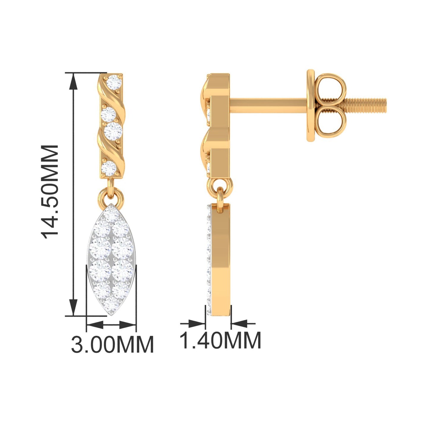 Certified Moissanite Leaf Dangle Drop Earrings