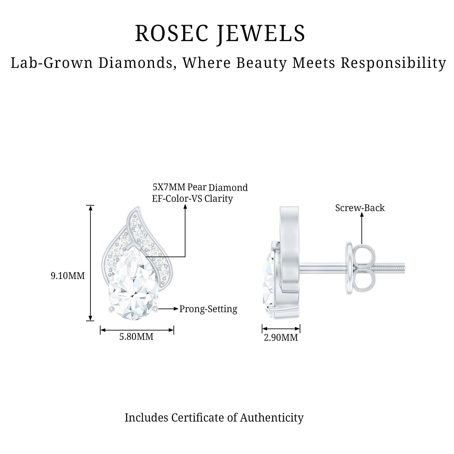 Pear Shape Lab Grown Diamond Classic Stud Earrings