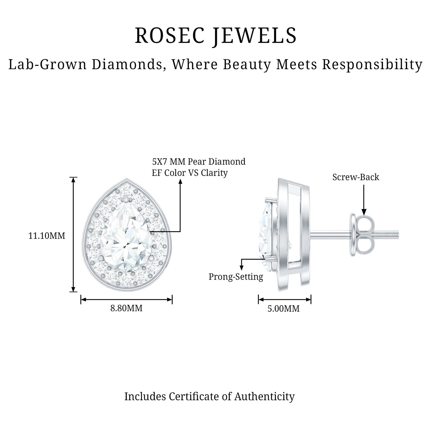 Pear Shape Lab Grown Diamond Classic Halo Stud Earrings