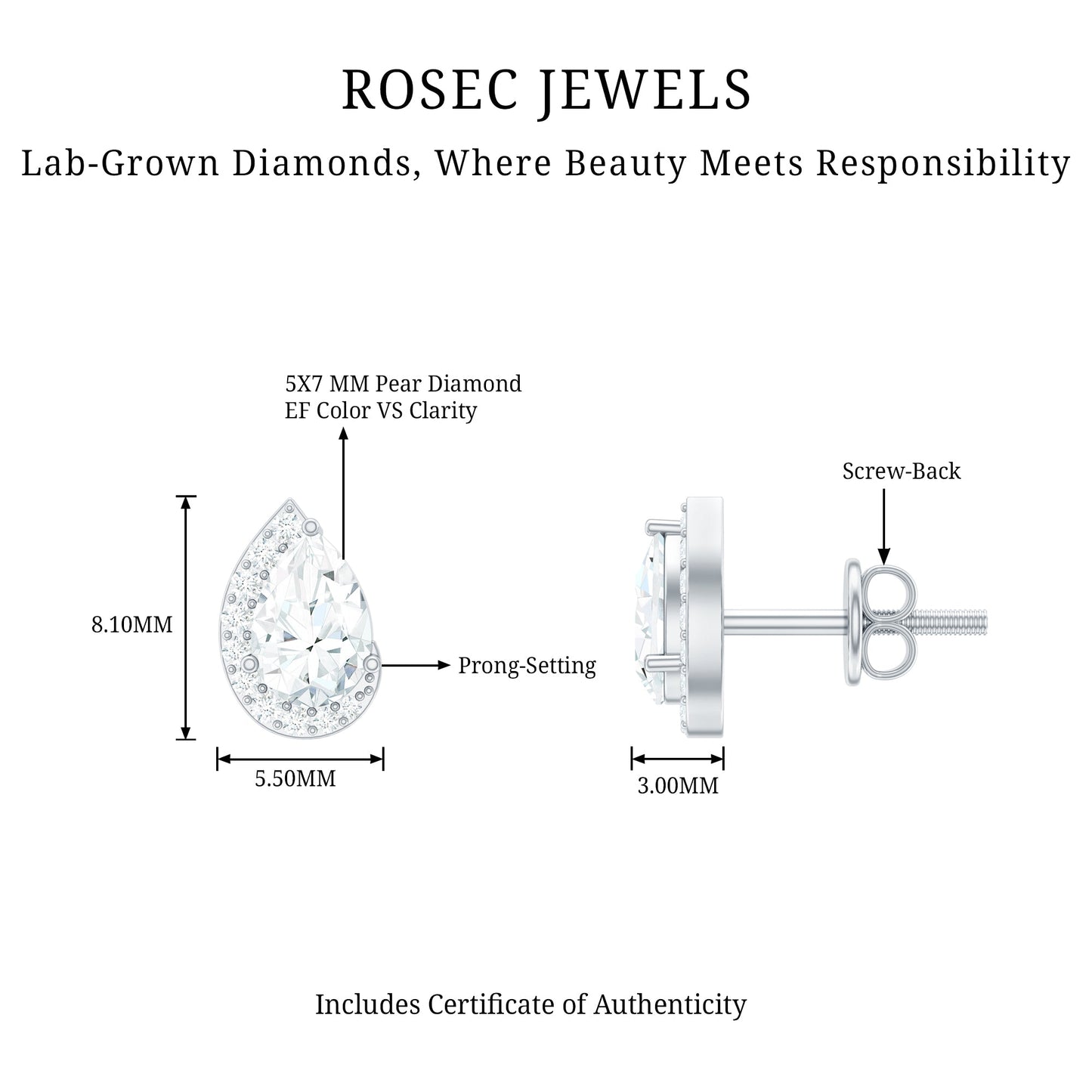 Minimal Lab Grown Diamond Teardrop Stud Earrings