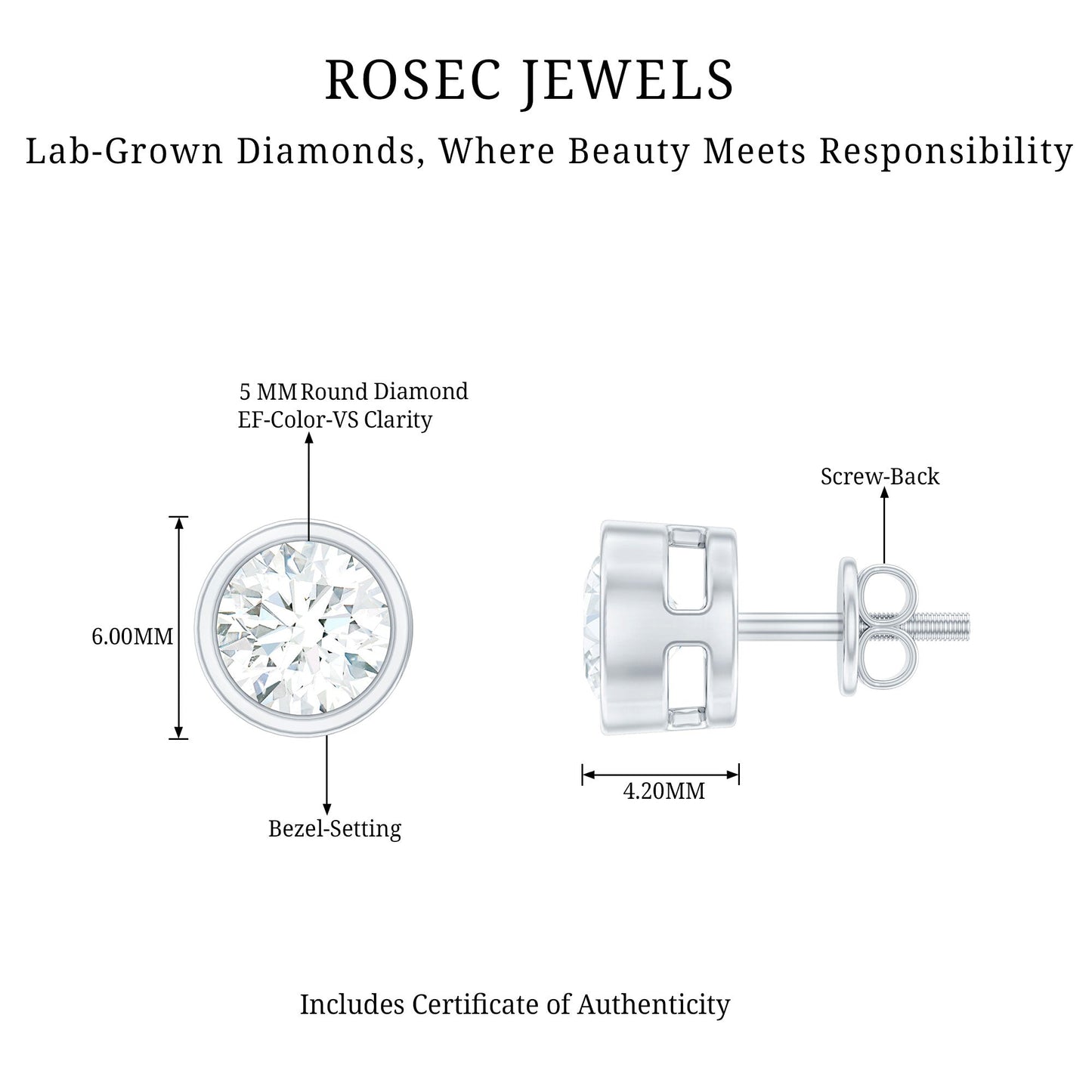 Simple Solitaire Stud Earrings with Lab Grown Diamond