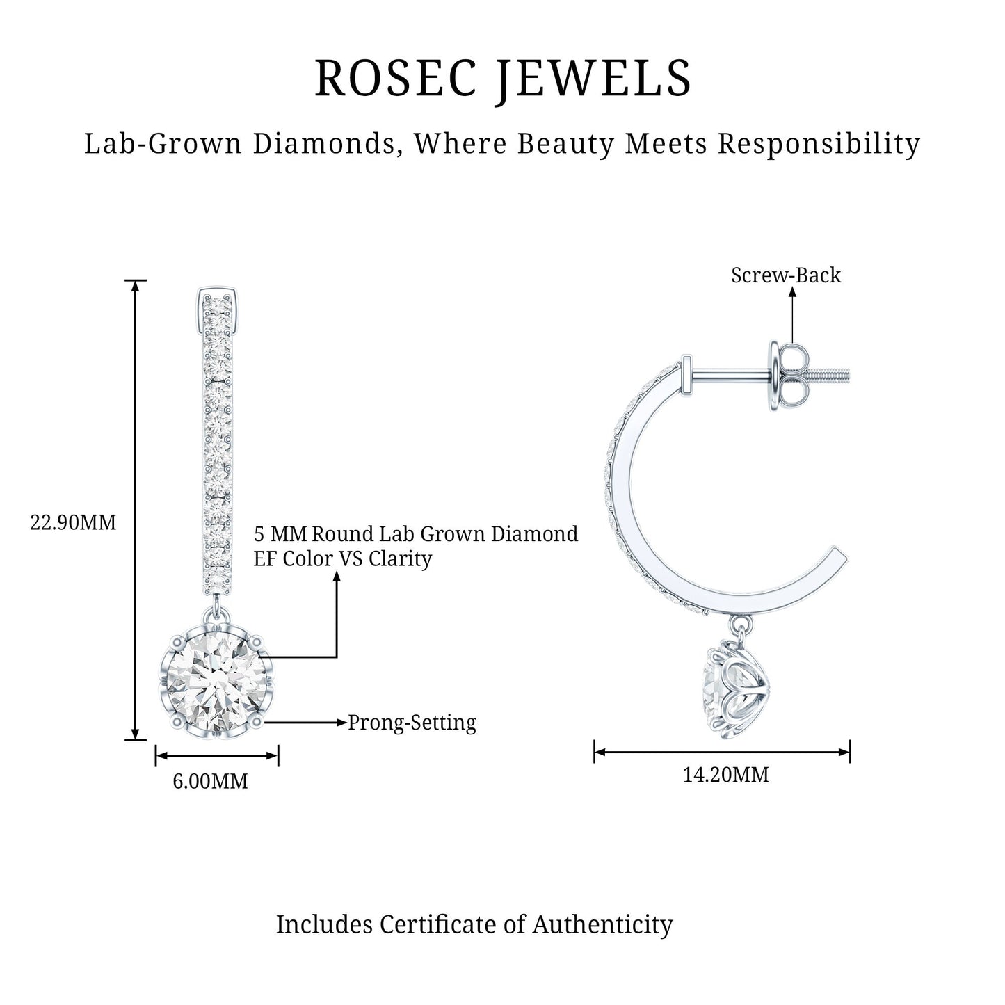 Lab Grown Diamond Minimal Hoop Drop Earrings