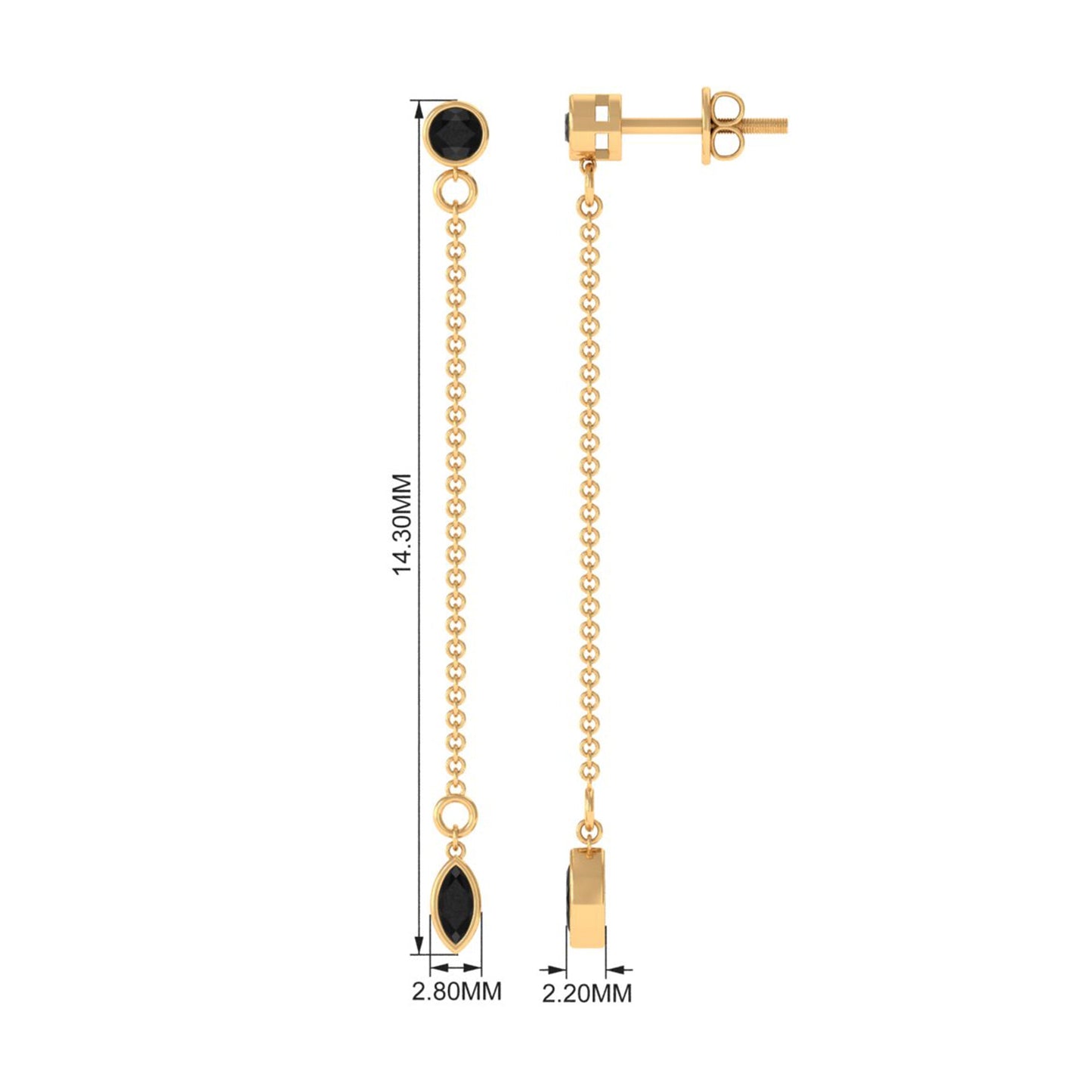 Minimal Bezel Set Created Black Diamond Chain Dangle Earrings