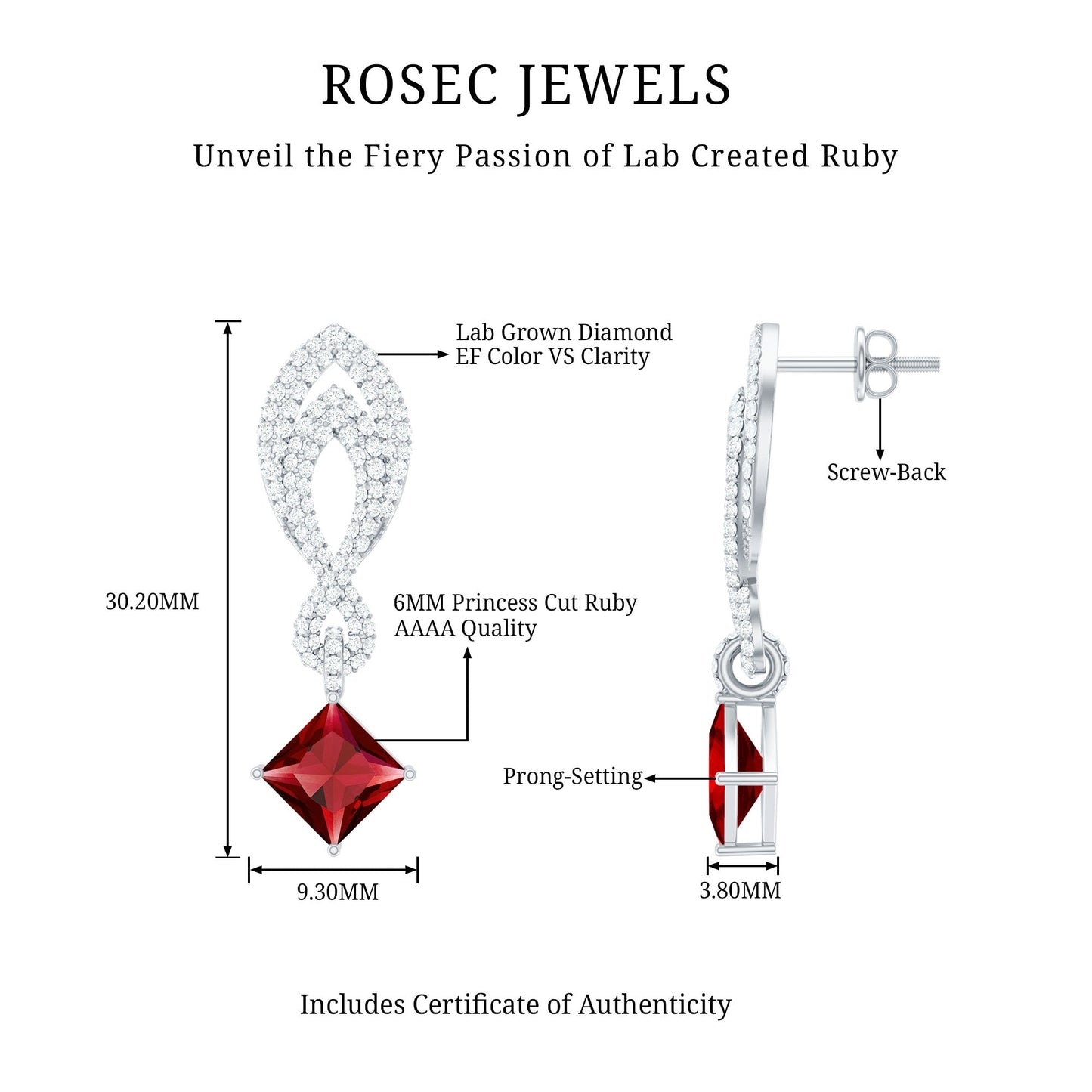 Lab Grown Ruby Drop Dangle Earrings with Diamond