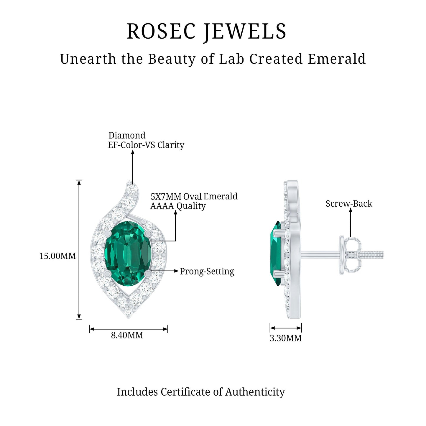 Vintage Inspired Lab Grown Emerald Stud Earrings With Diamond