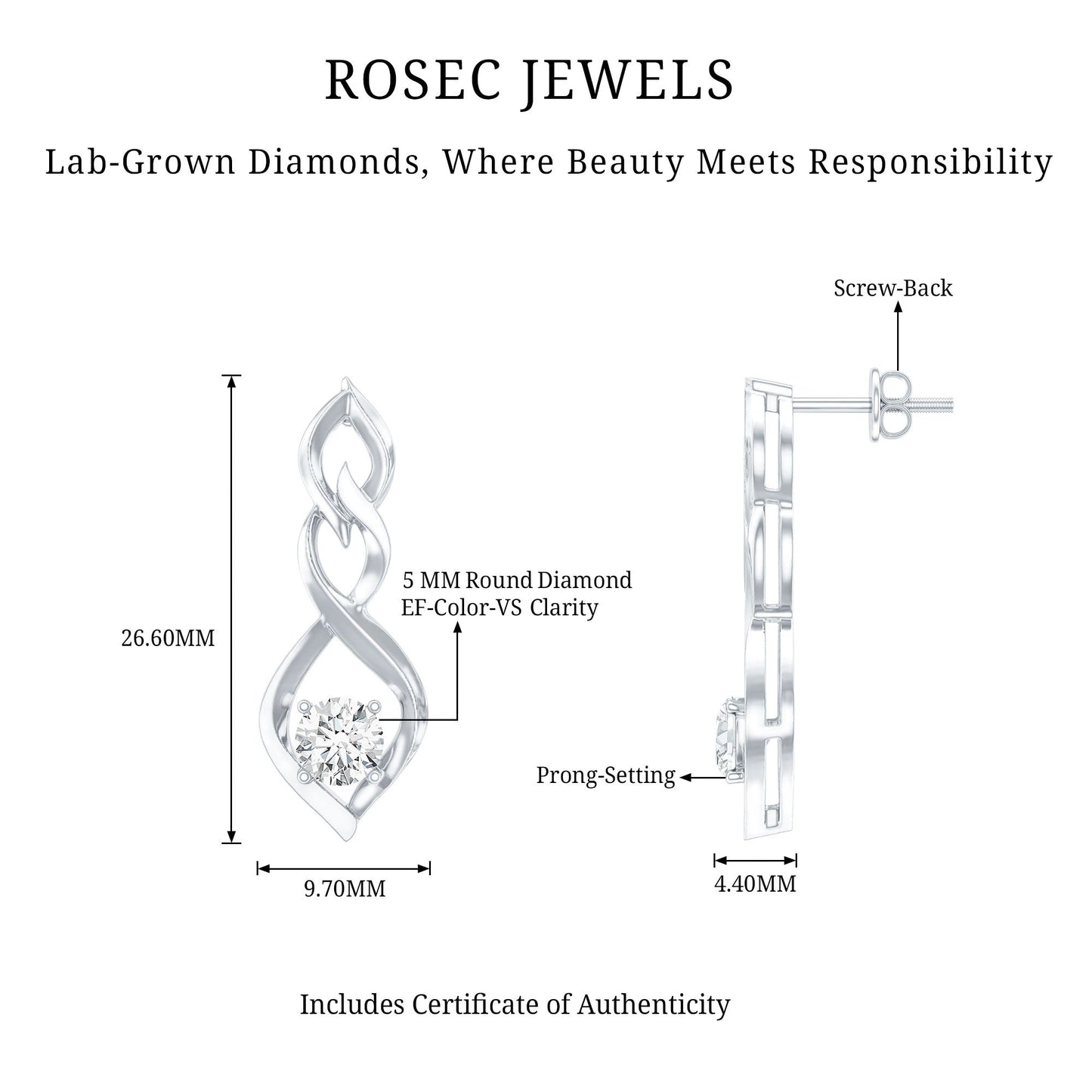 Certified Lab Grown Diamond Bridal Earrings With Screw Back