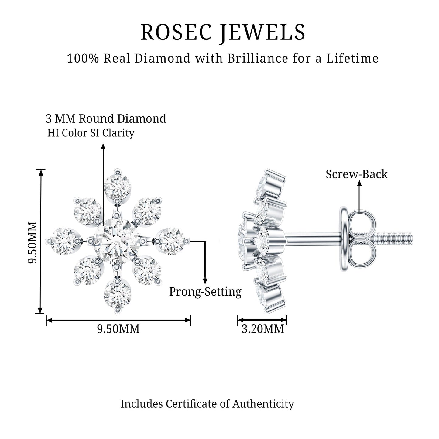 Round Cut Diamond Flower Stud Earrings for Women