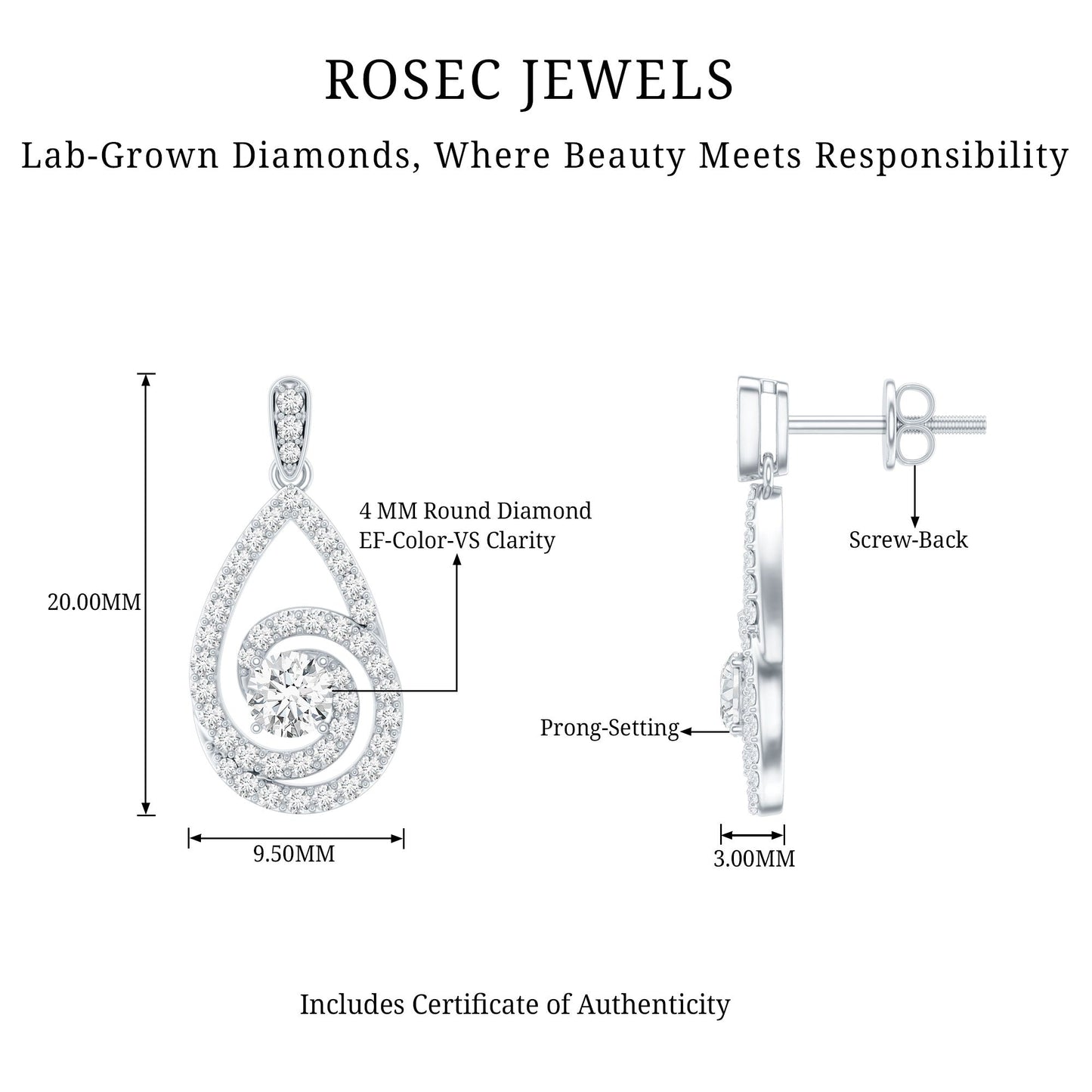 Lab Grown Diamond Swirl Earrings With Screw Back
