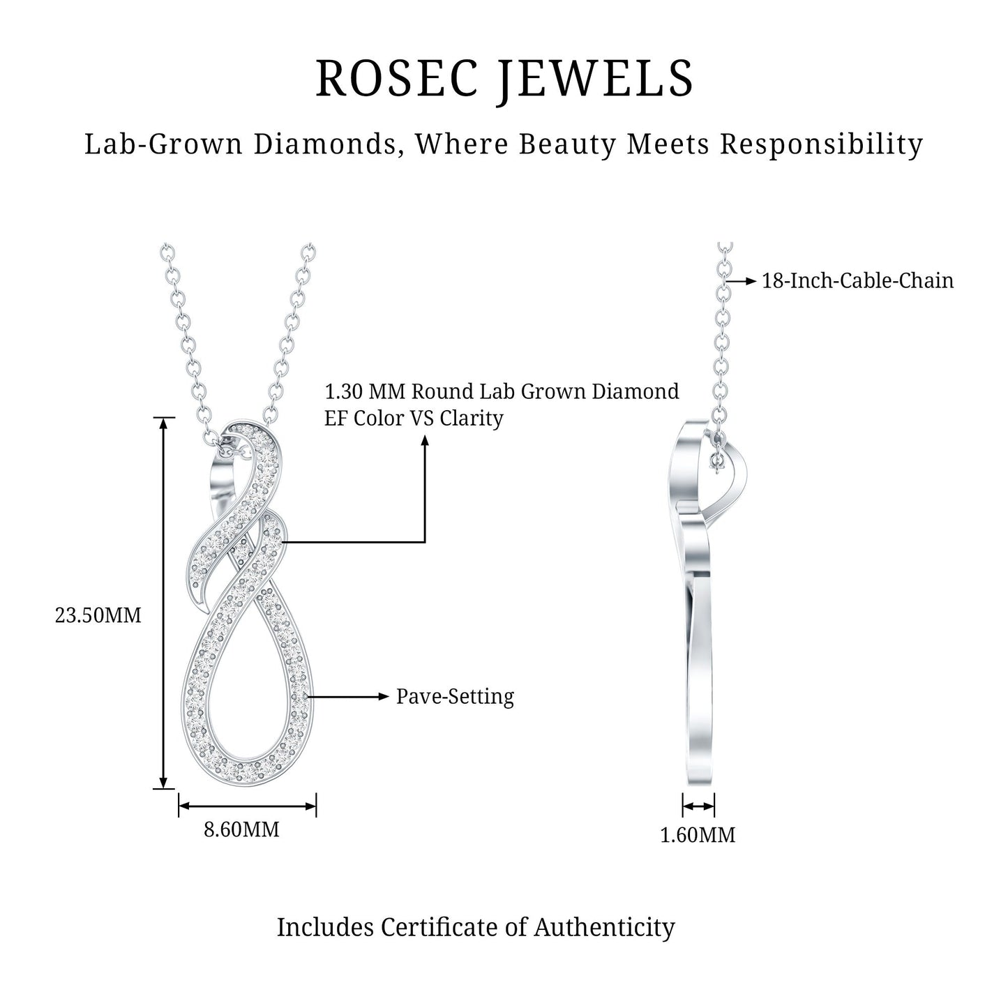 Certified Lab Grown Diamond Infinity Pendant Necklace