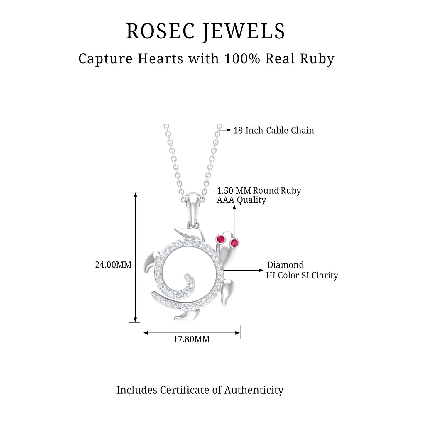 Ruby and Diamond Turtle Necklace With Chain