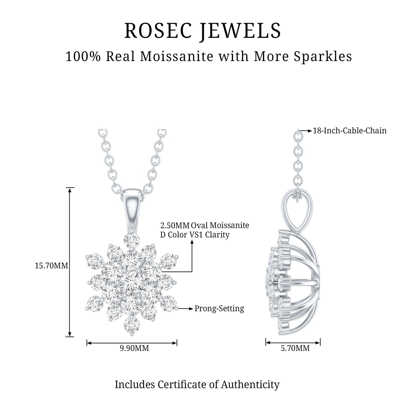 Certified Round Cut Moissanite Snowflakes Necklace for Women