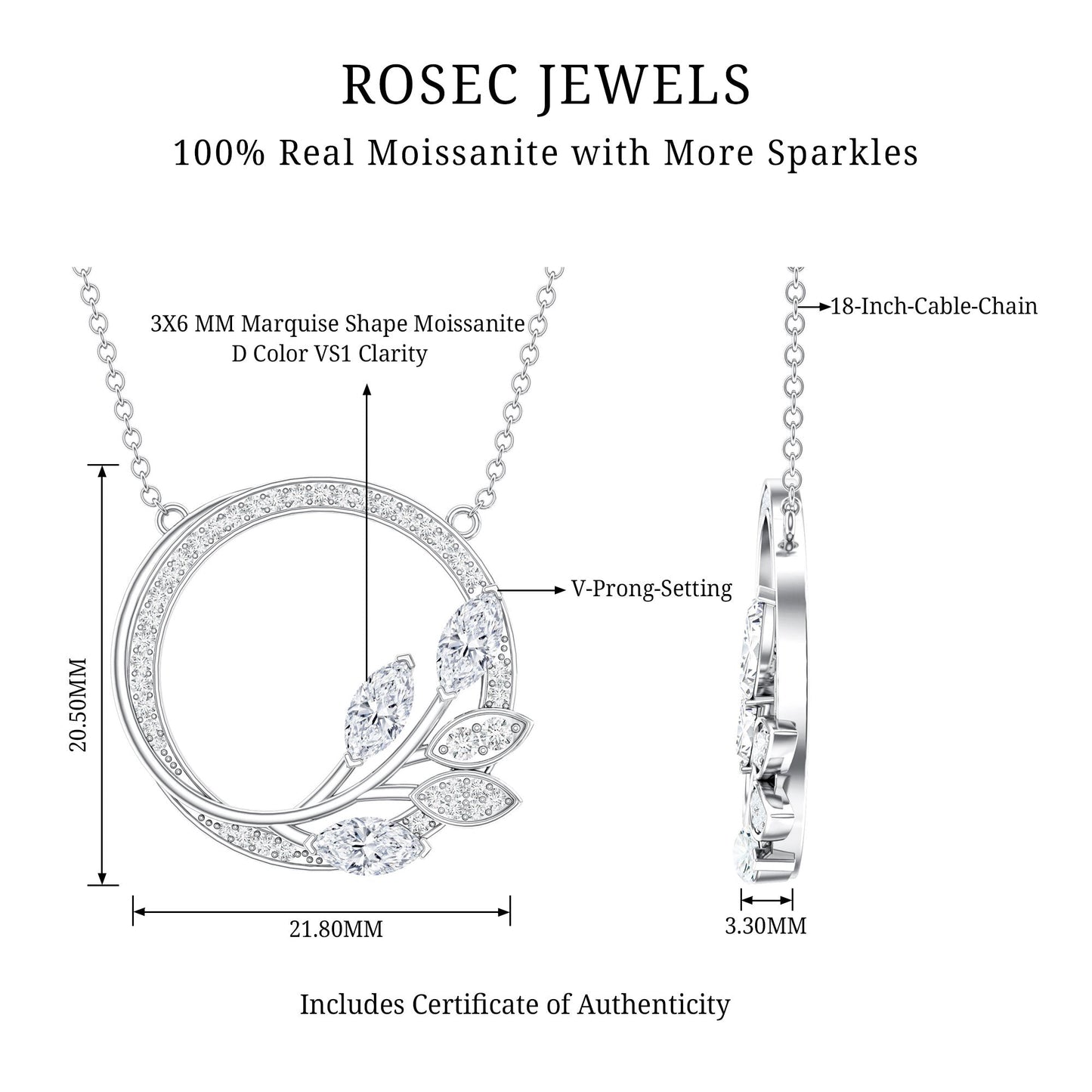 Marquise and Round Cut Moissanite Leaf Eternity Necklace